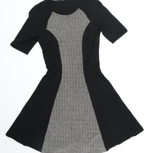 River Island Womens Black Colourblock Polyester Fit & Flare Size 8 Round Neck Pullover