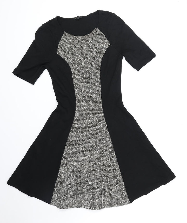 River Island Womens Black Colourblock Polyester Fit & Flare Size 8 Round Neck Pullover