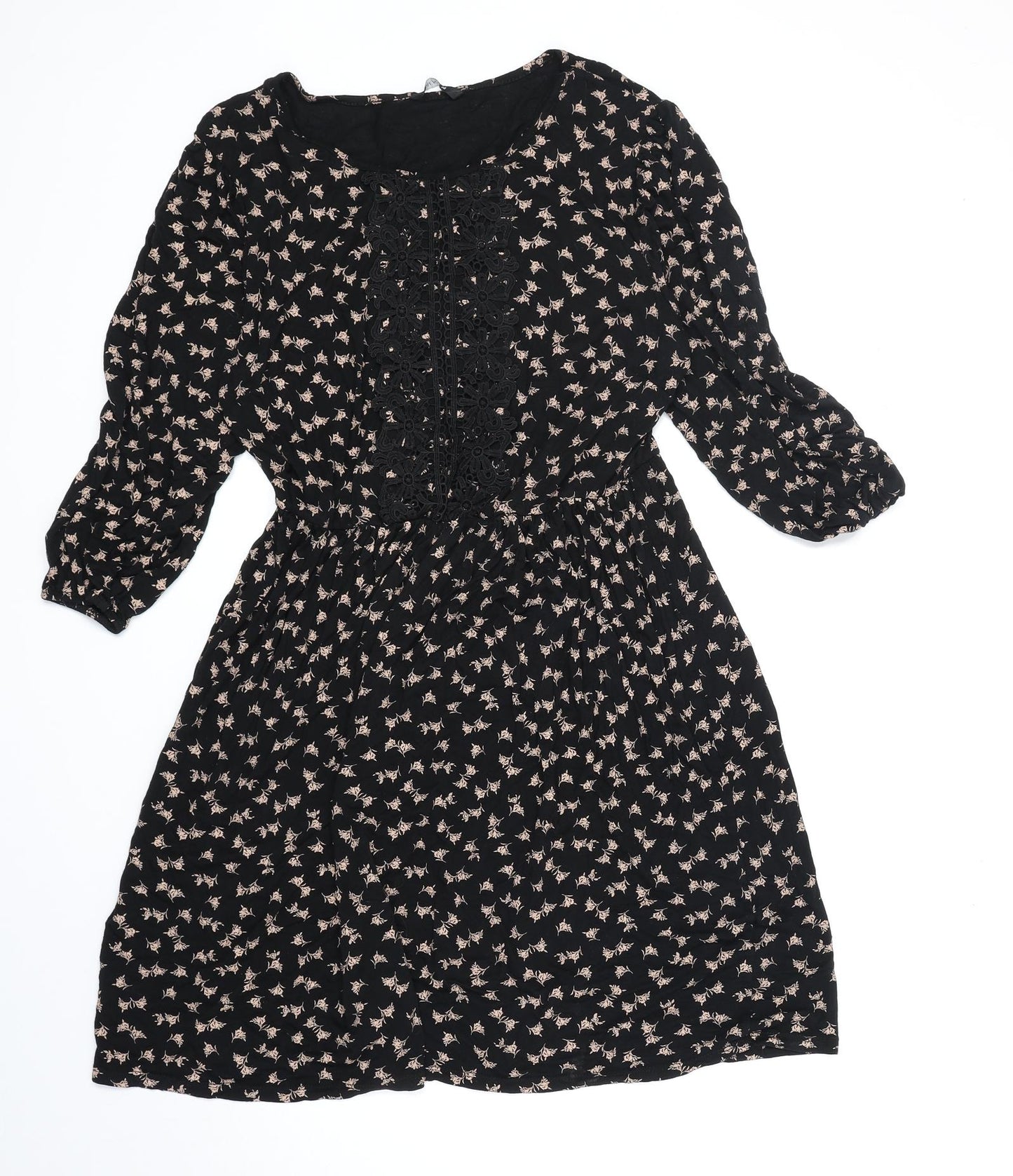 Roman Womens Black Geometric Viscose Fit & Flare Size 14 Round Neck Pullover