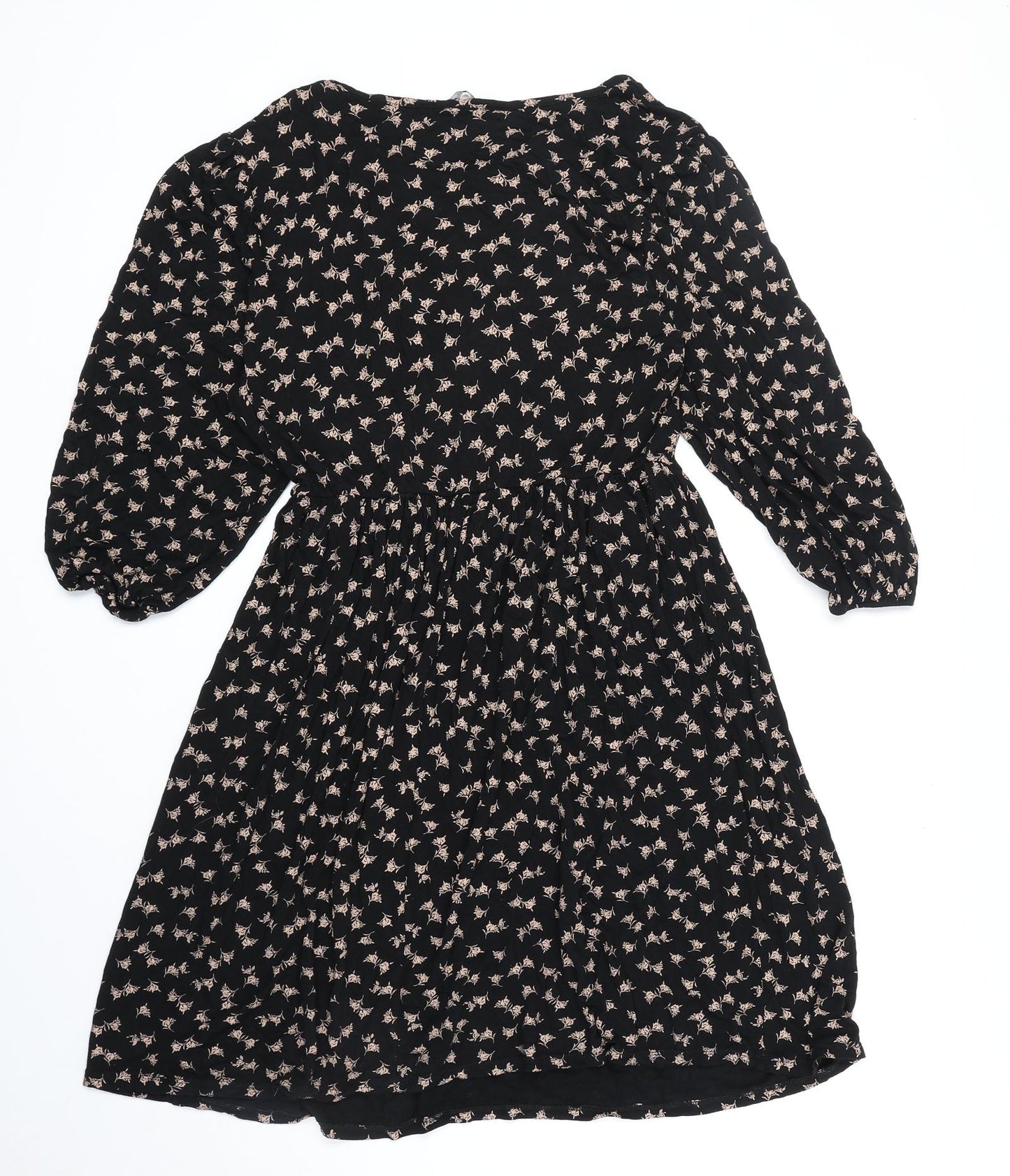 Roman Womens Black Geometric Viscose Fit & Flare Size 14 Round Neck Pullover