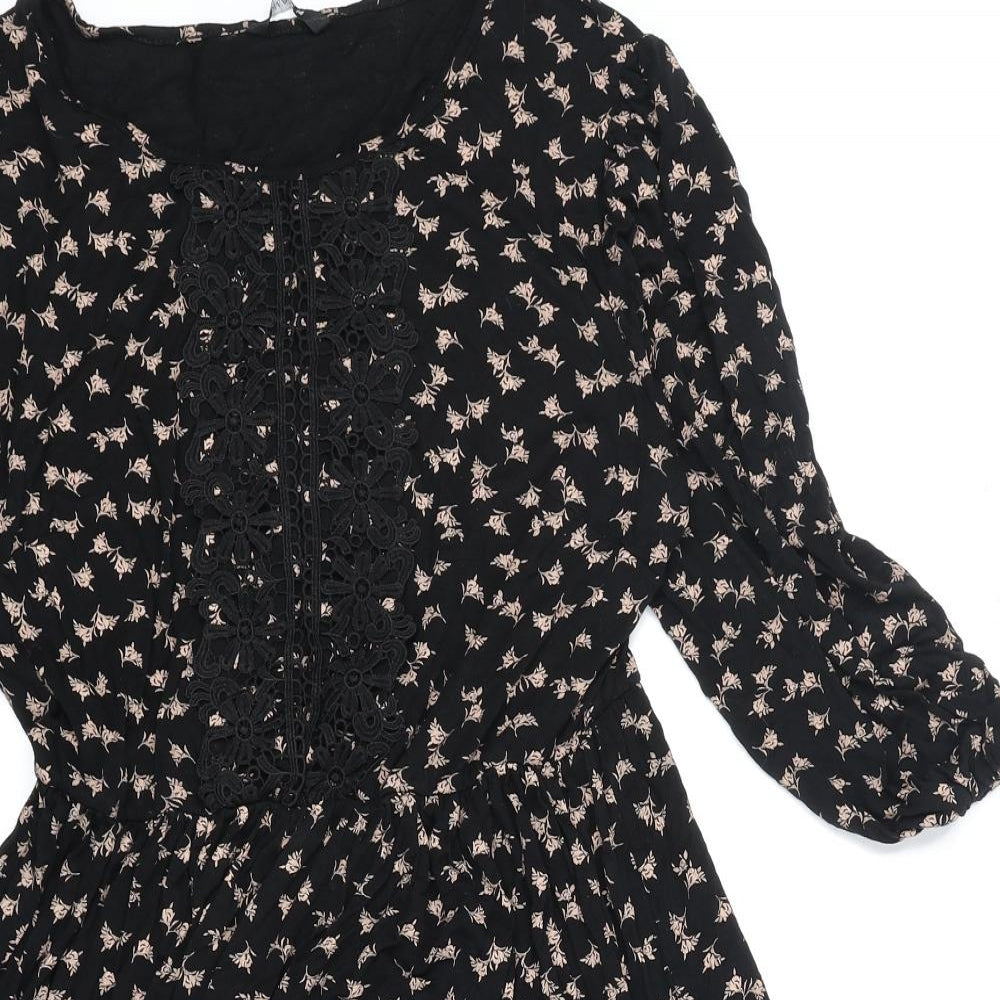 Roman Womens Black Geometric Viscose Fit & Flare Size 14 Round Neck Pullover