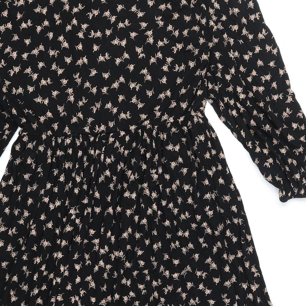 Roman Womens Black Geometric Viscose Fit & Flare Size 14 Round Neck Pullover