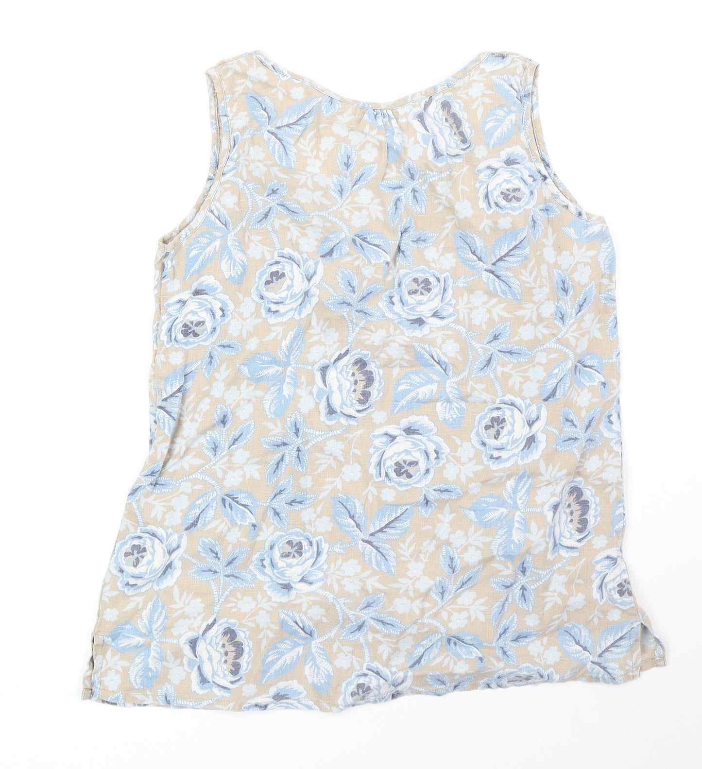 Salt Water Womens Blue Floral Linen Basic Tank Size 12 Scoop Neck