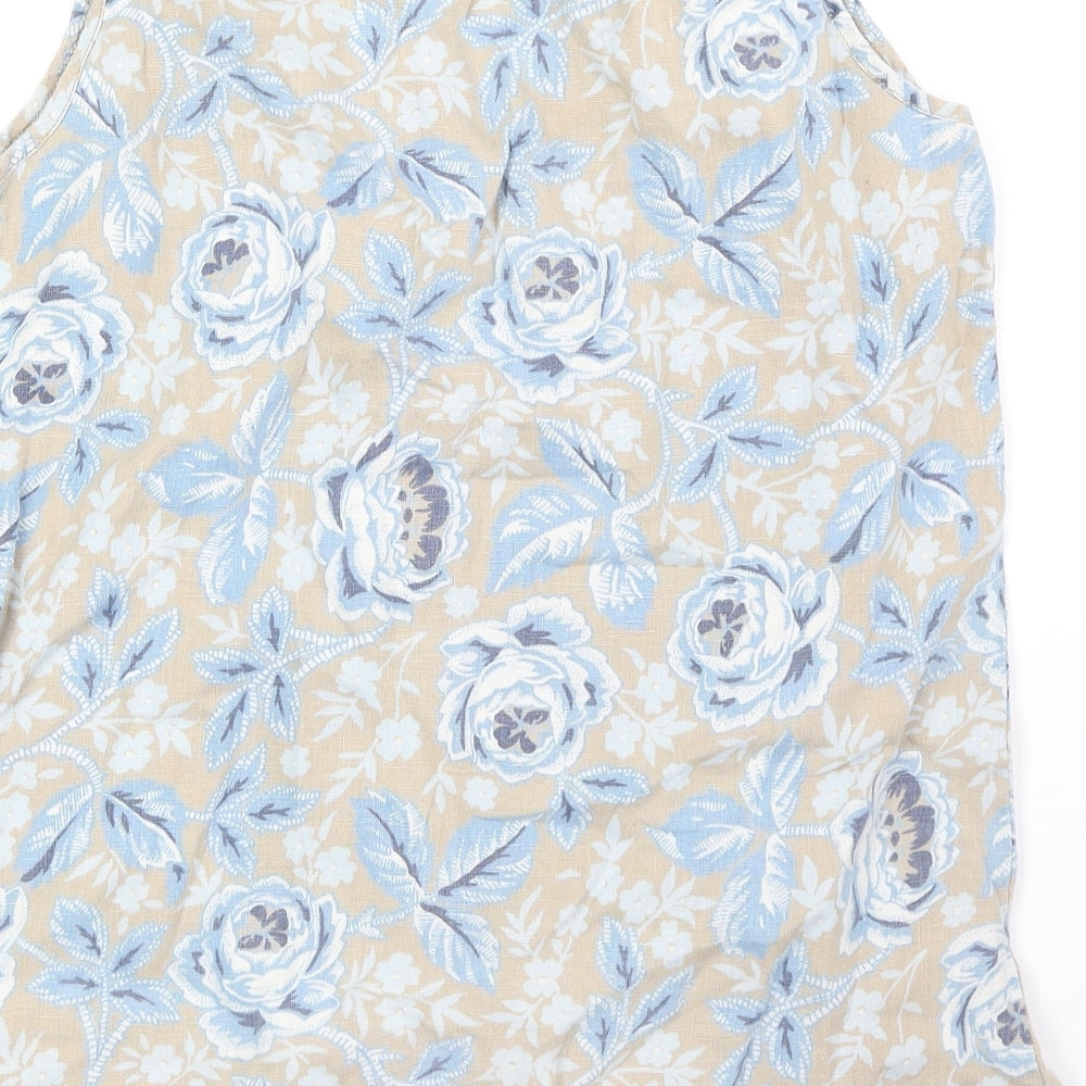 Salt Water Womens Blue Floral Linen Basic Tank Size 12 Scoop Neck