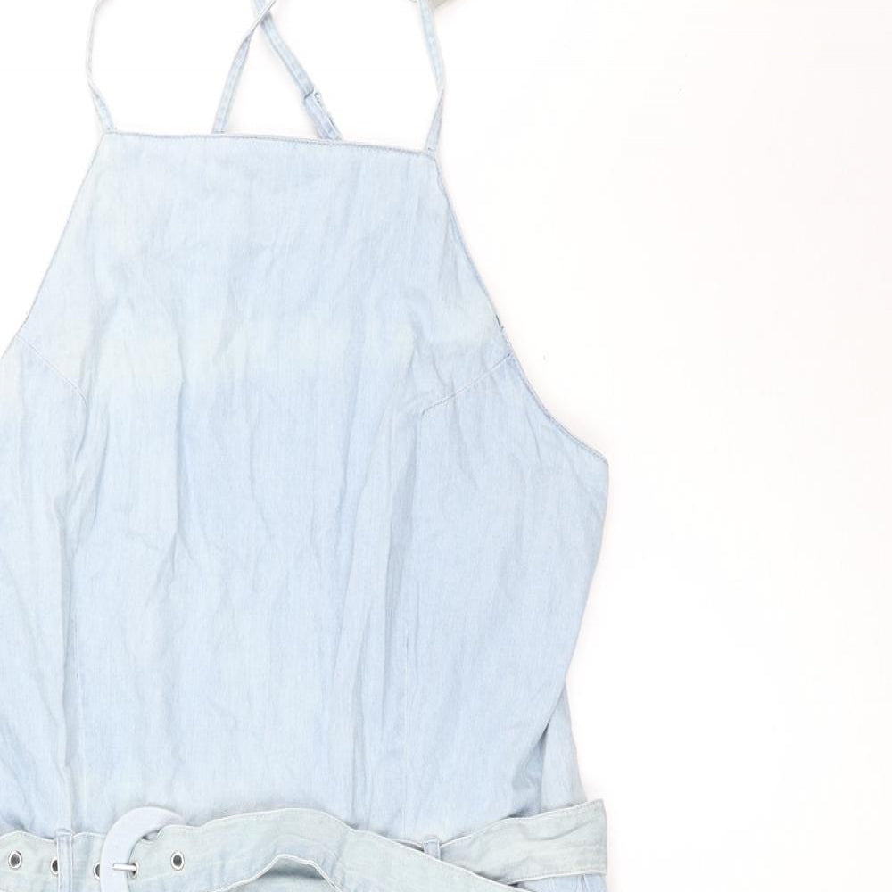 ASOS Womens Blue 100% Cotton Tank Dress Size 12 Square Neck Zip