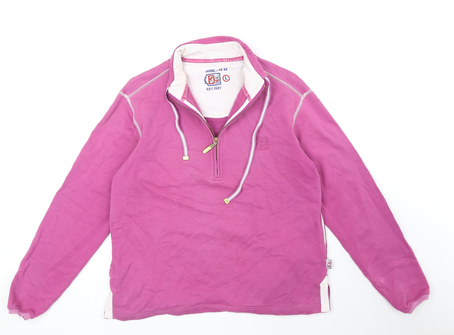 Deal Womens Pink 100% Cotton Pullover Sweatshirt Size L Zip