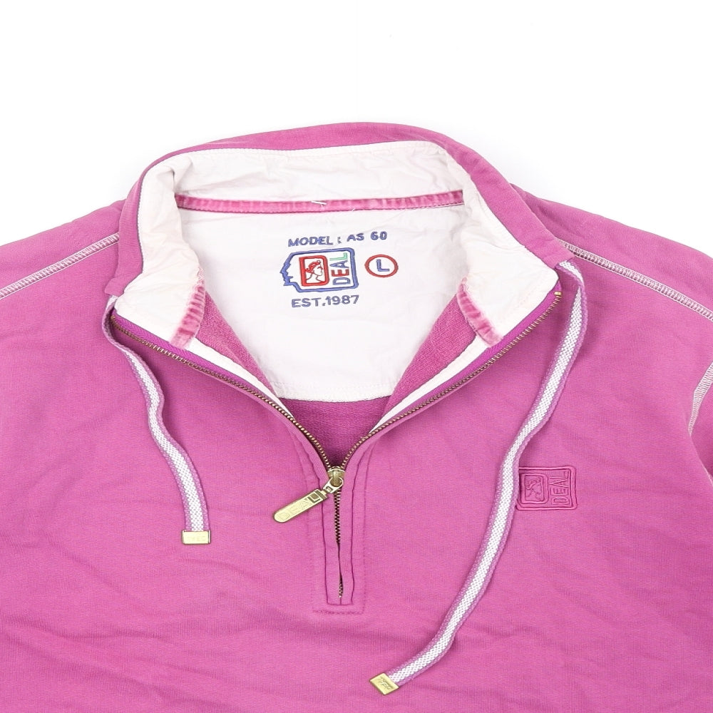 Deal Womens Pink 100% Cotton Pullover Sweatshirt Size L Zip