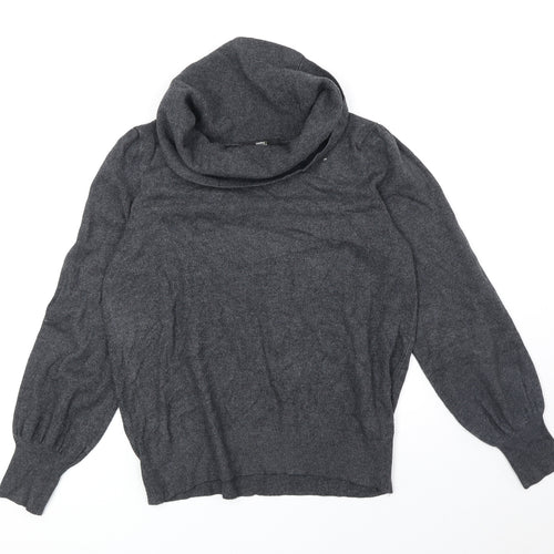 Marks and Spencer Womens Grey Mock Neck Viscose Henley Jumper Size 14