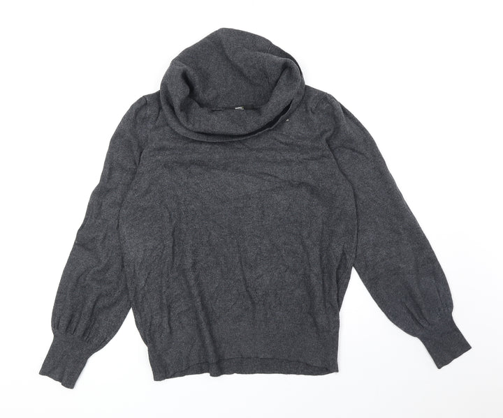 Marks and Spencer Womens Grey Mock Neck Viscose Henley Jumper Size 14