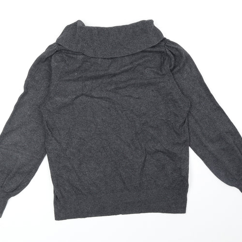 Marks and Spencer Womens Grey Mock Neck Viscose Henley Jumper Size 14
