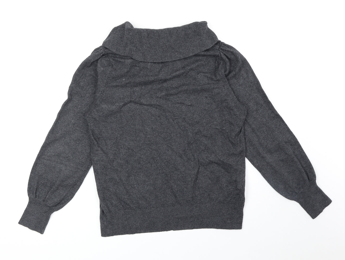 Marks and Spencer Womens Grey Mock Neck Viscose Henley Jumper Size 14