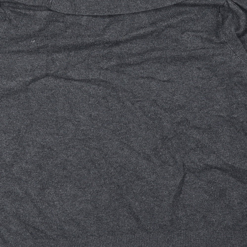Marks and Spencer Womens Grey Mock Neck Viscose Henley Jumper Size 14