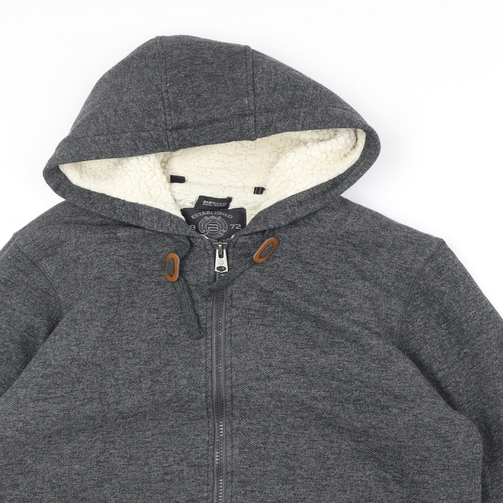 Buffalo Mens Grey Polyester Full Zip Hoodie Size L