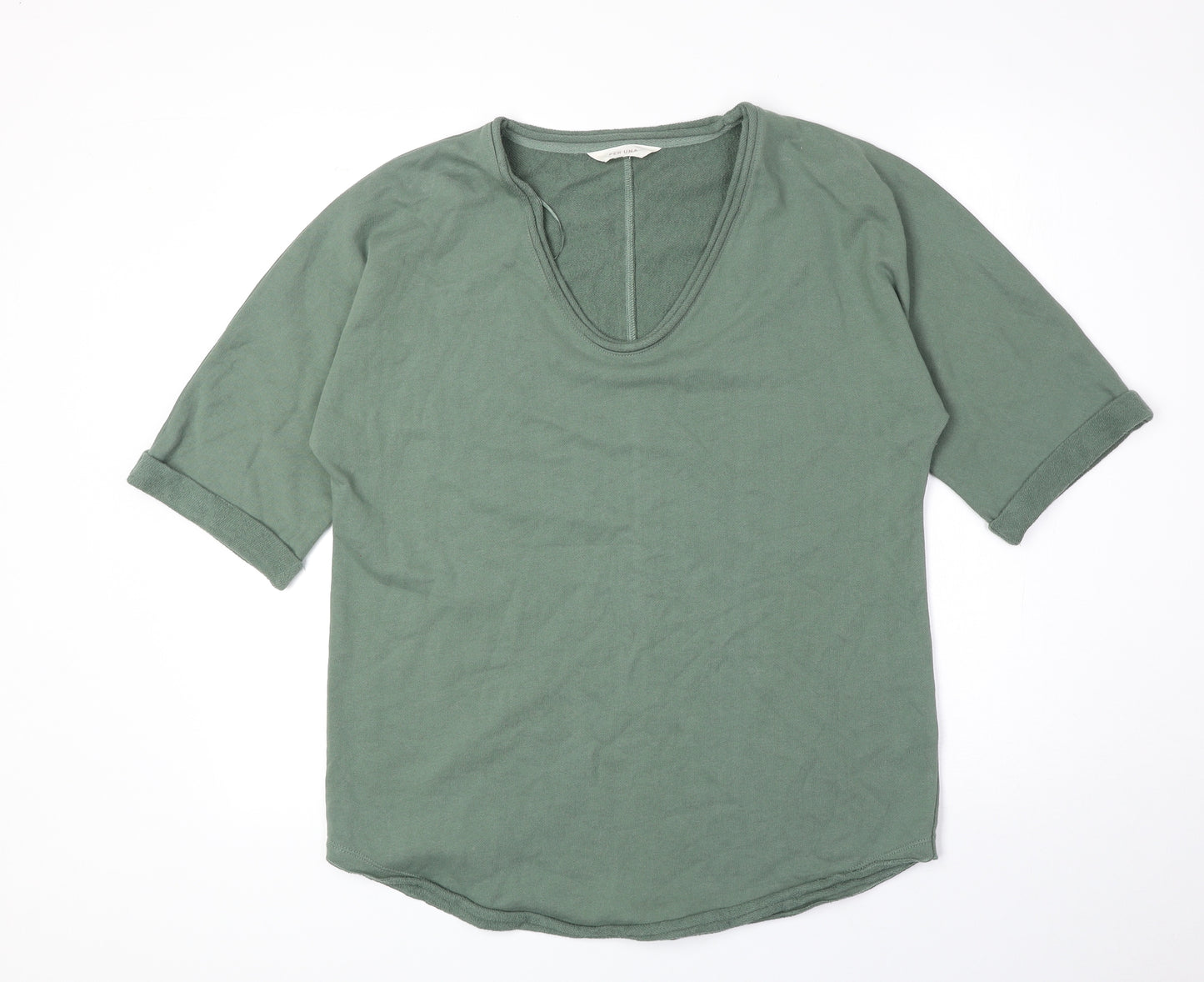 Per Una Womens Green Scoop Neck Cotton Pullover Jumper Size 10