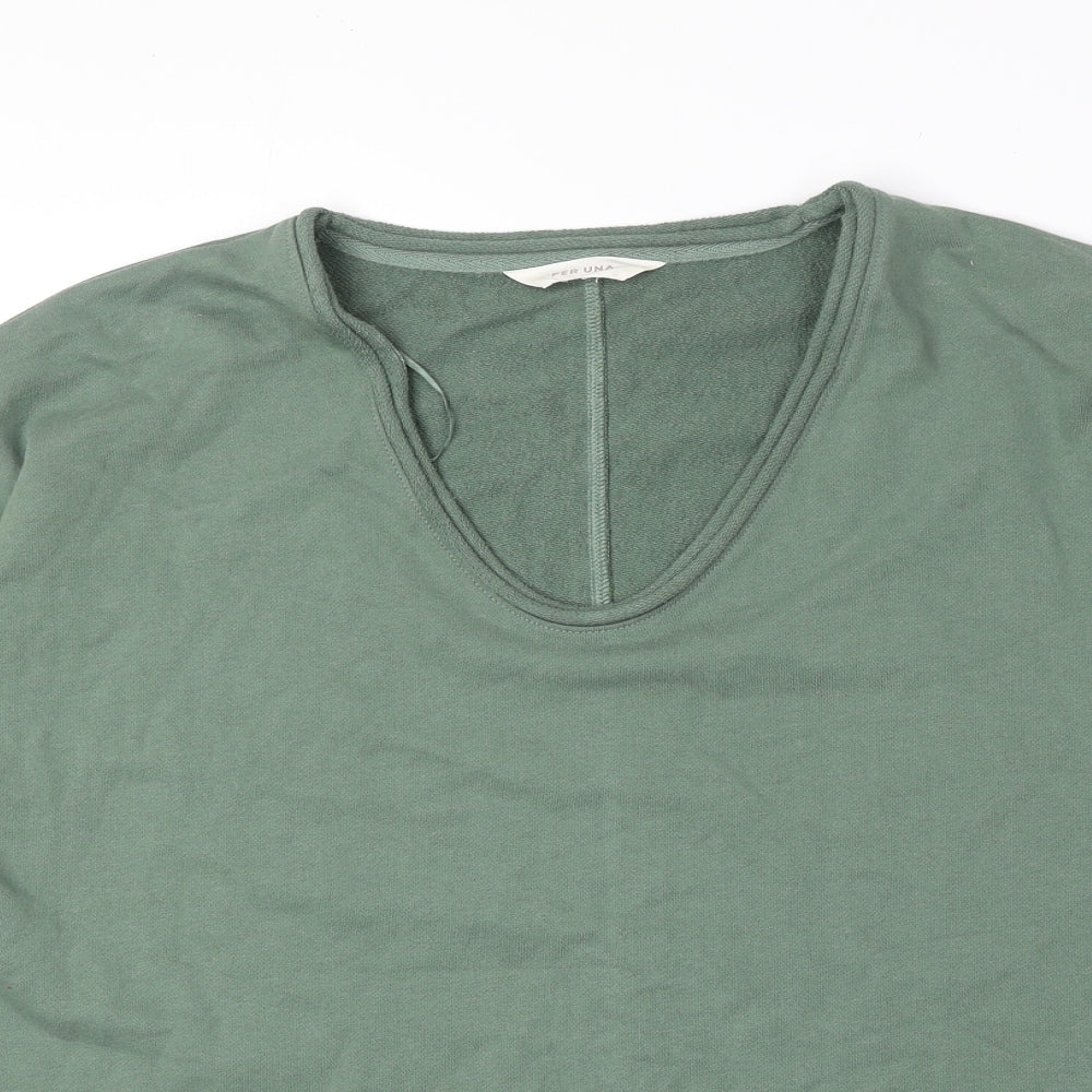 Per Una Womens Green Scoop Neck Cotton Pullover Jumper Size 10