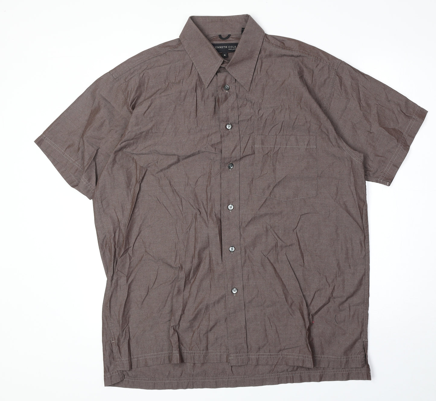 Kenneth Cole Womens Brown 100% Cotton Basic Button-Up Size 16 Collared