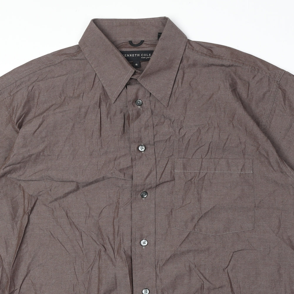 Kenneth Cole Womens Brown 100% Cotton Basic Button-Up Size 16 Collared