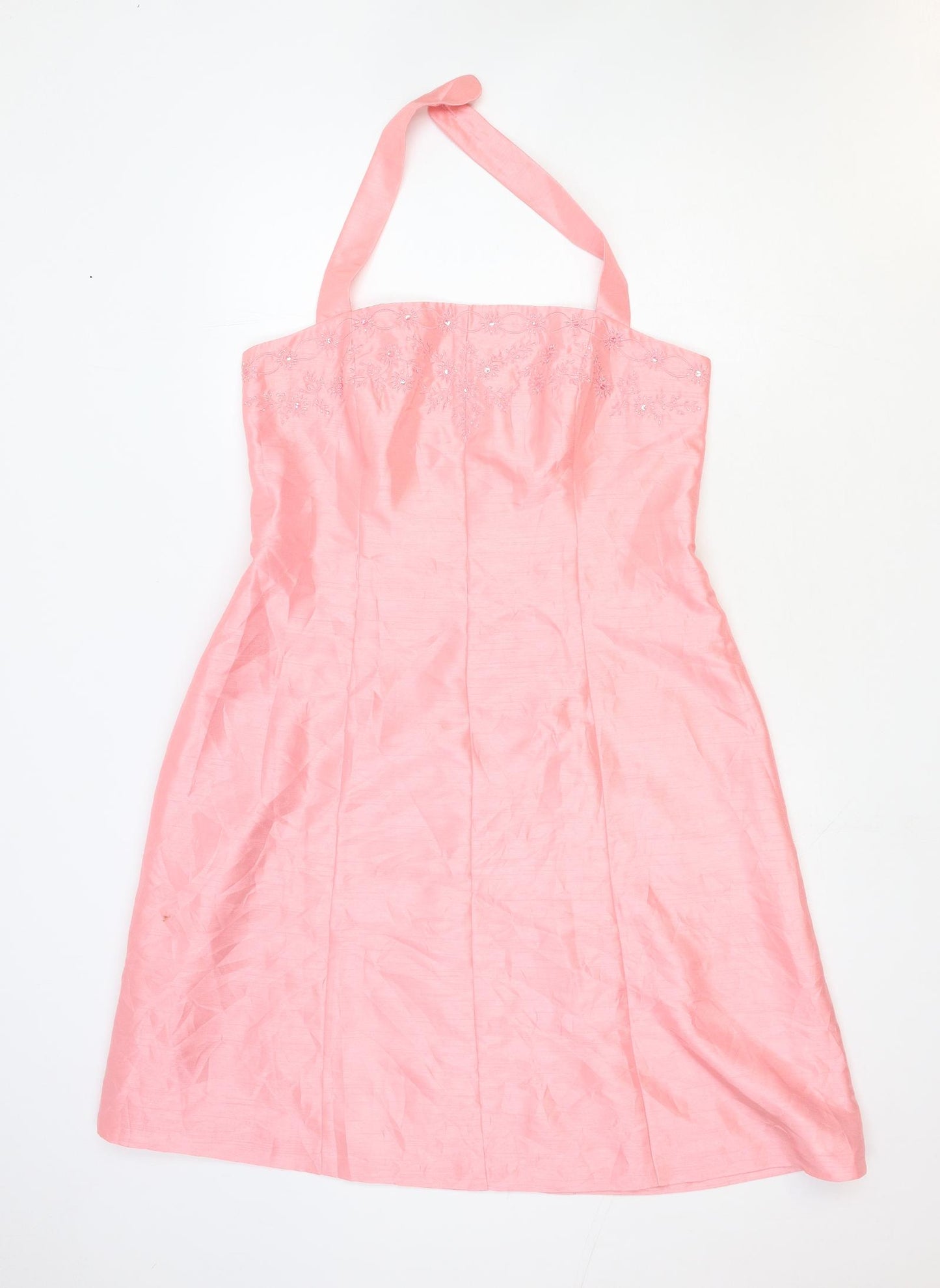 Positive Attitude Womens Pink Polyester Mini Size 16 Halter Zip