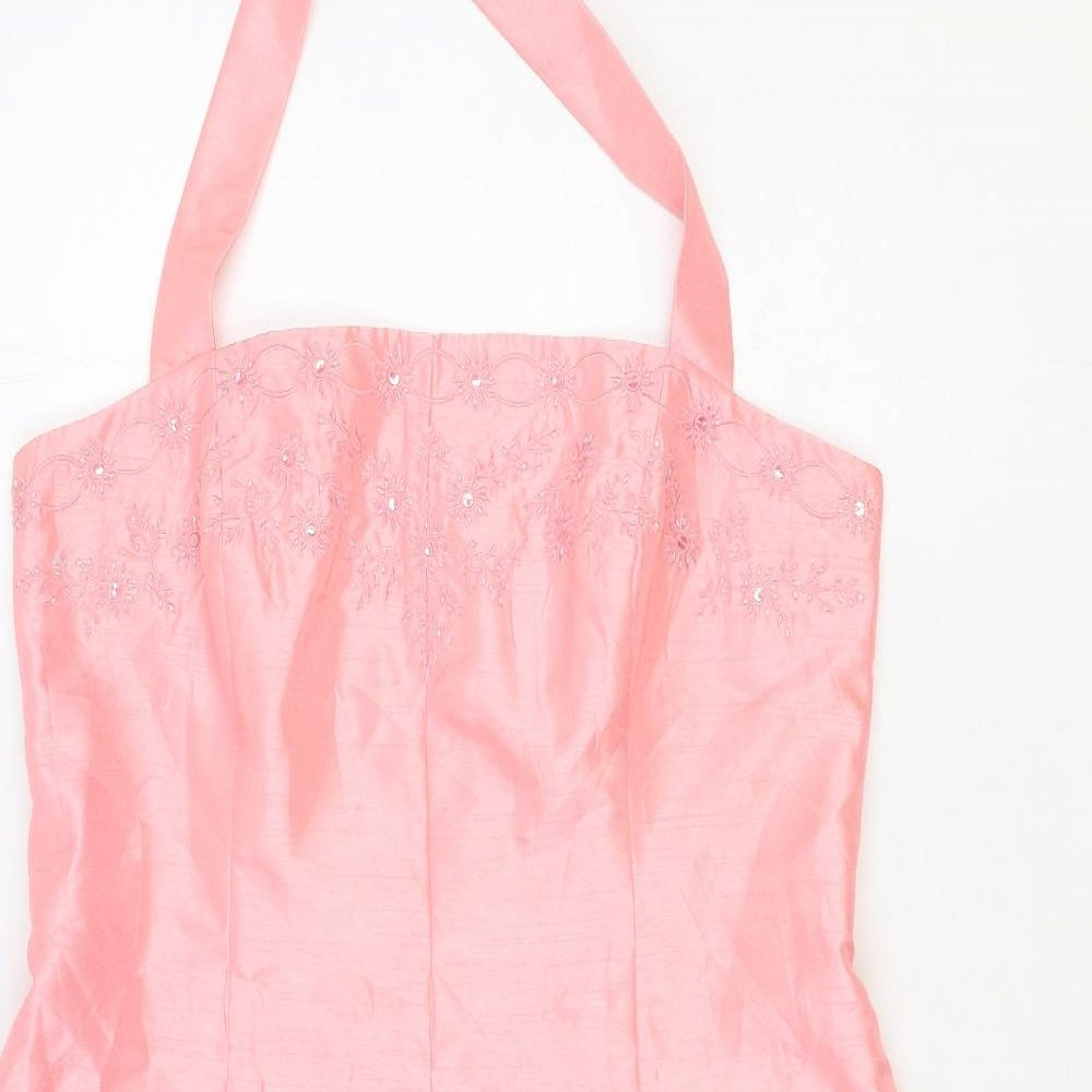 Positive Attitude Womens Pink Polyester Mini Size 16 Halter Zip
