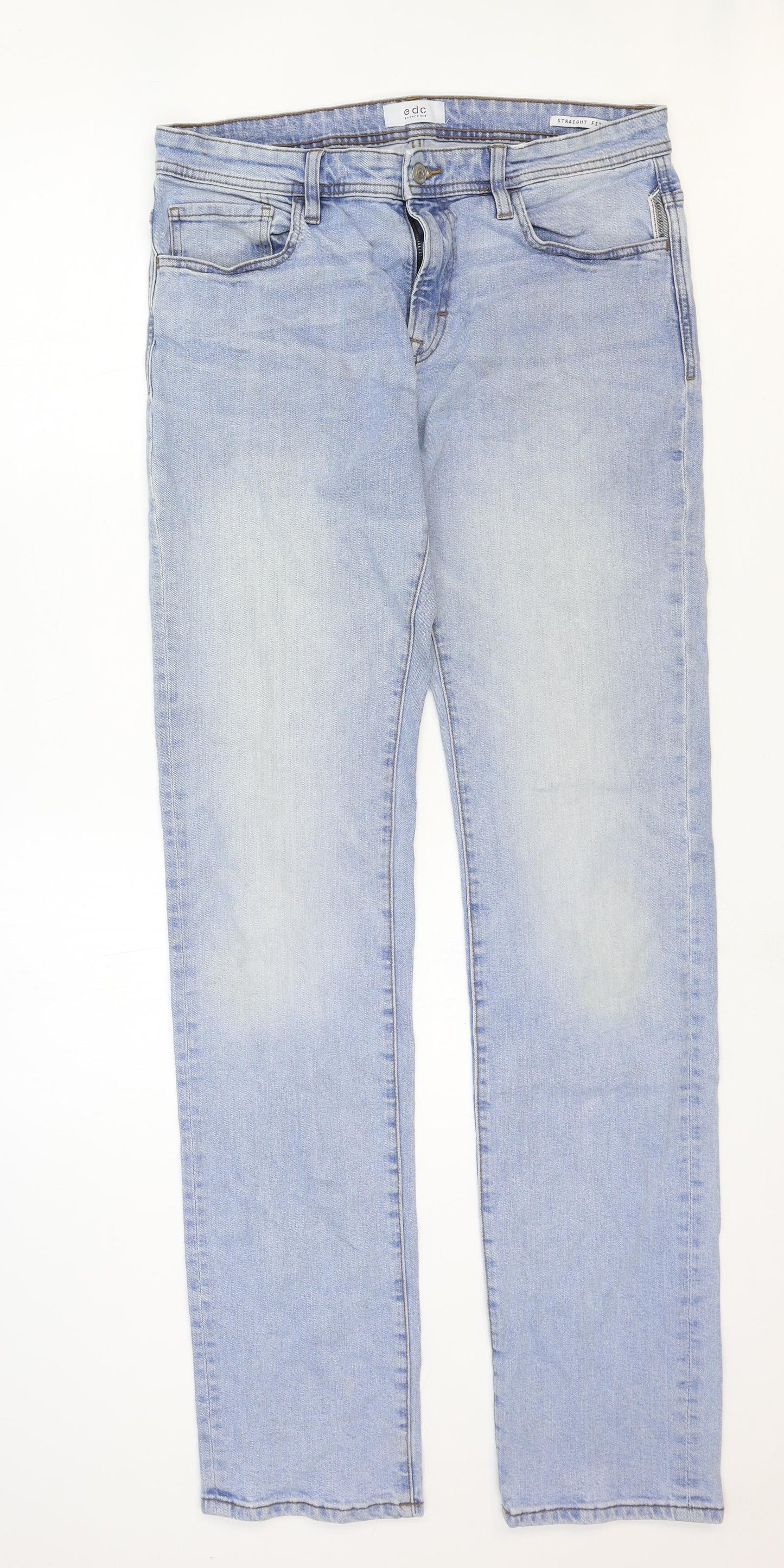 EDC Mens Blue Cotton Straight Jeans Size 36 in Regular Zip