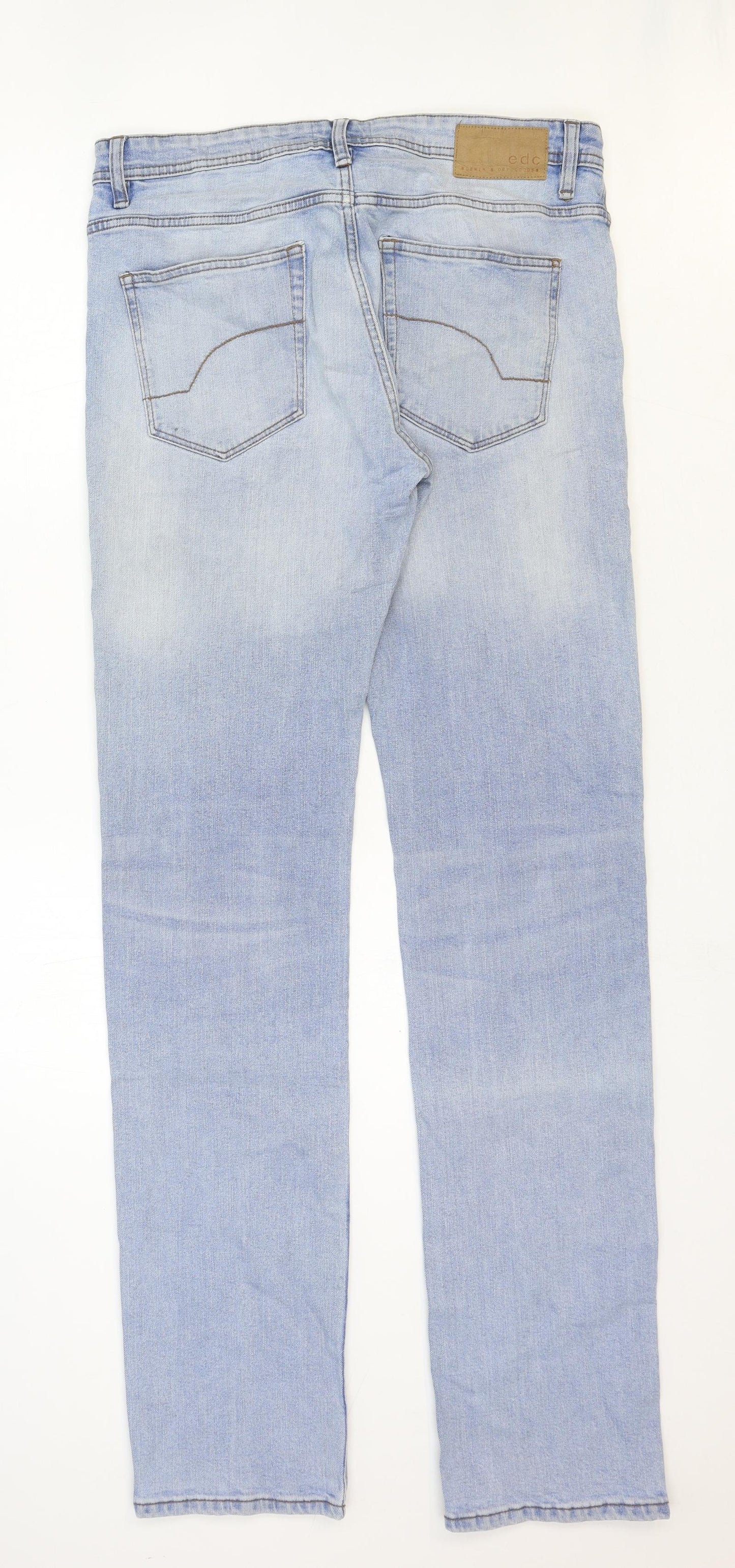 EDC Mens Blue Cotton Straight Jeans Size 36 in Regular Zip