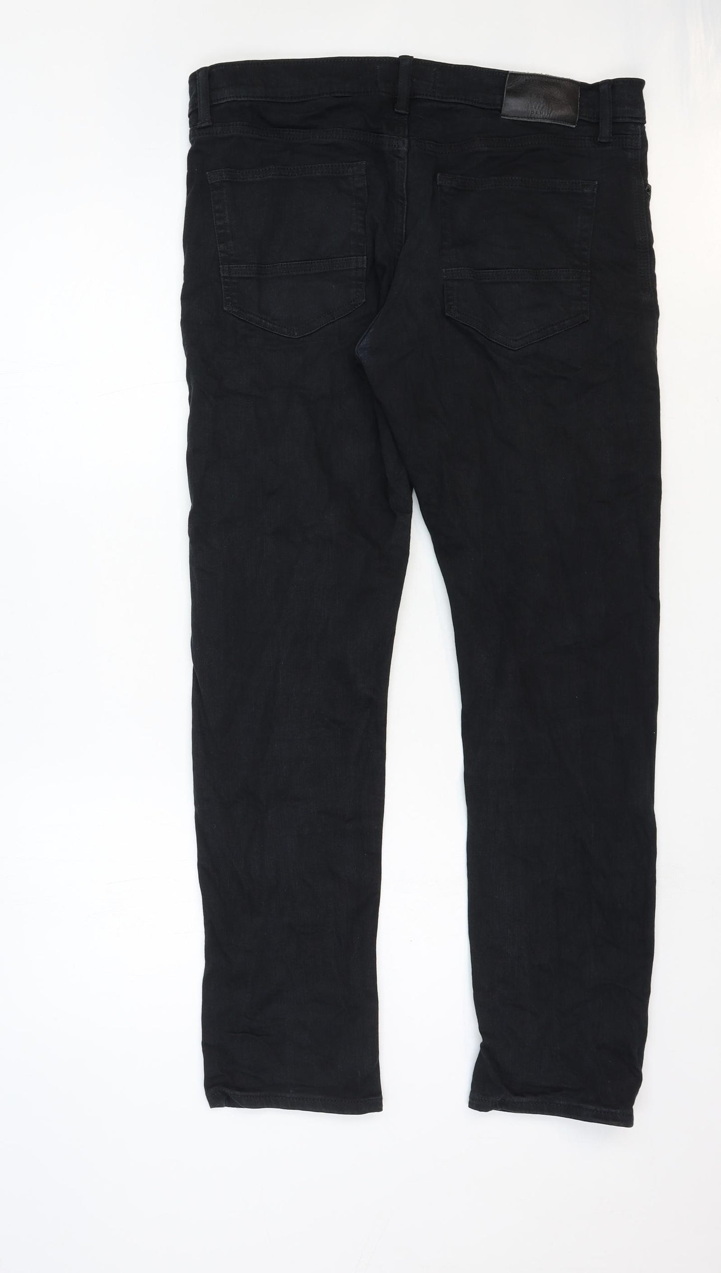 Marks and Spencer Mens Black Cotton Straight Jeans Size 34 in Slim Zip