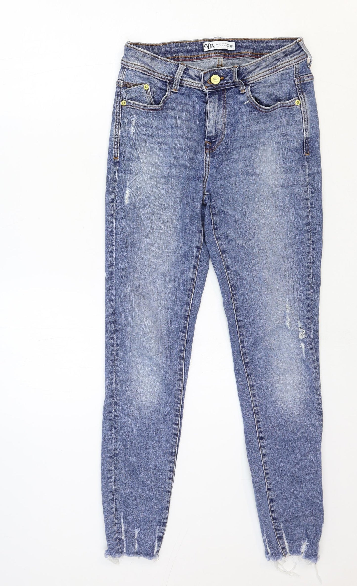 Zara Womens Blue Cotton Skinny Jeans Size 6 Regular Zip