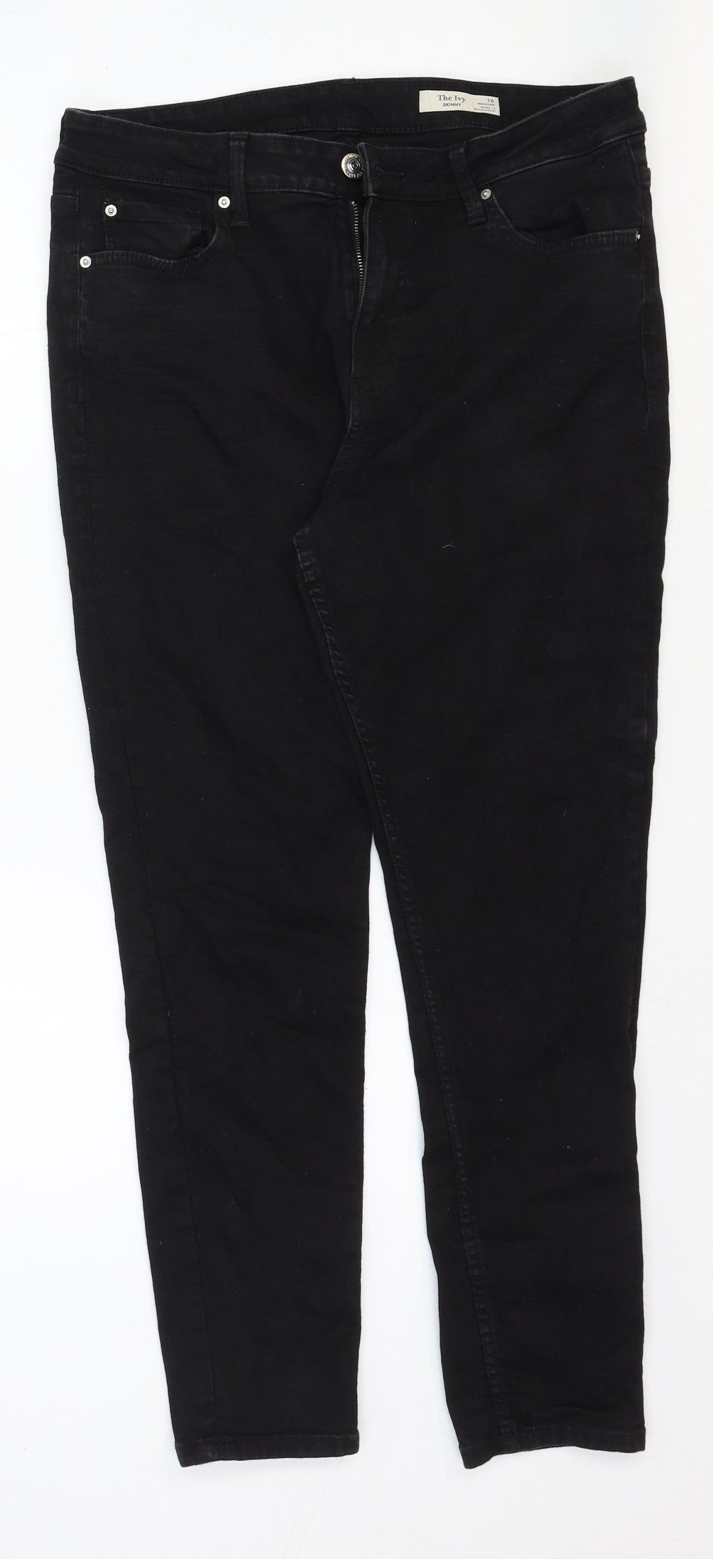 Marks and Spencer Womens Black Cotton Skinny Jeans Size 16 Regular Zip