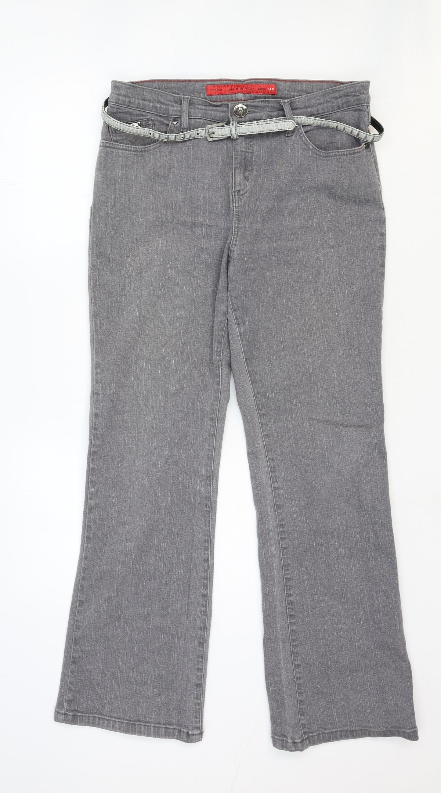 Per Una Womens Grey Cotton Bootcut Jeans Size 14 Regular Zip