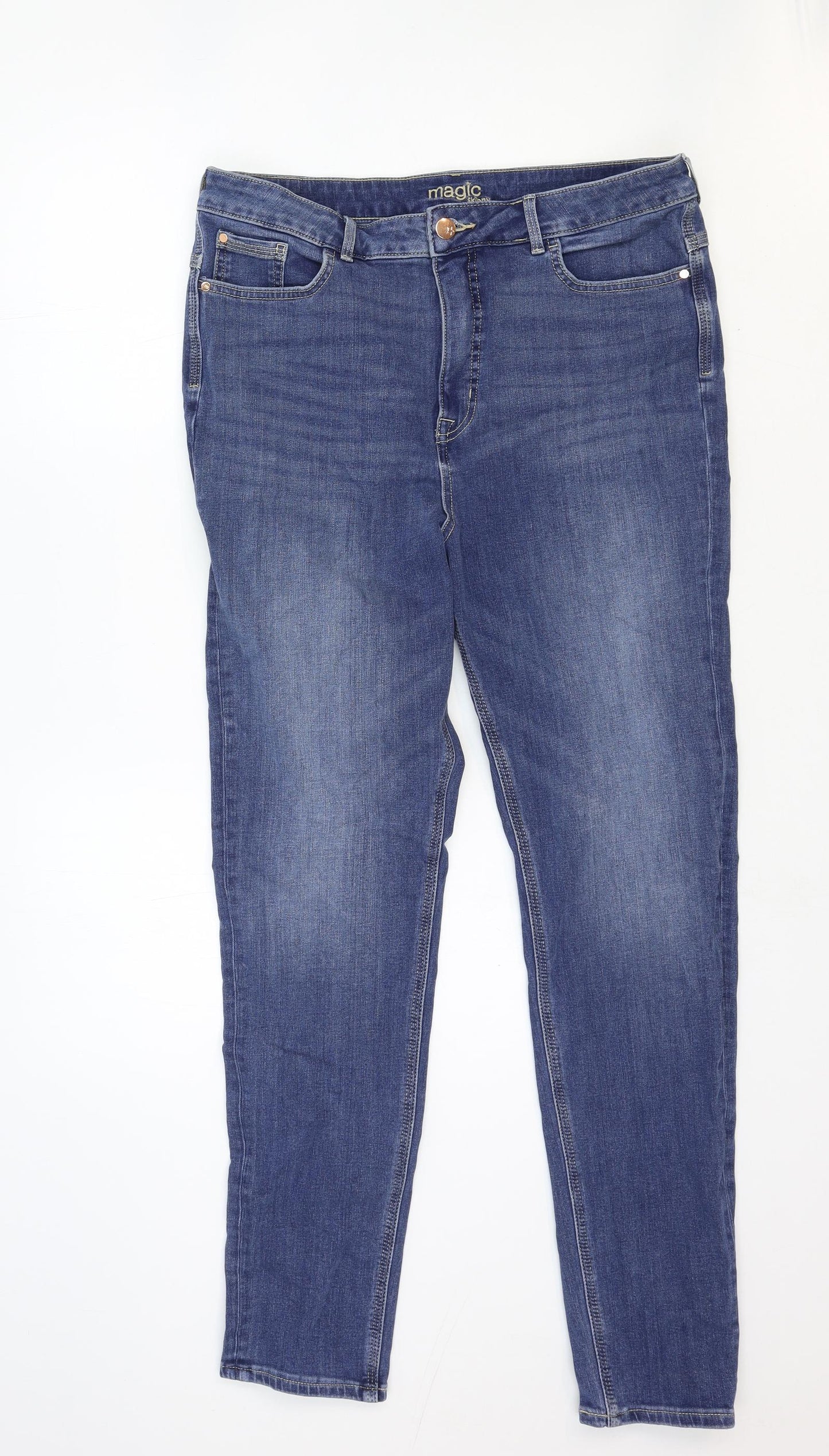 Marks and Spencer Womens Blue Cotton Skinny Jeans Size 16 Regular Zip