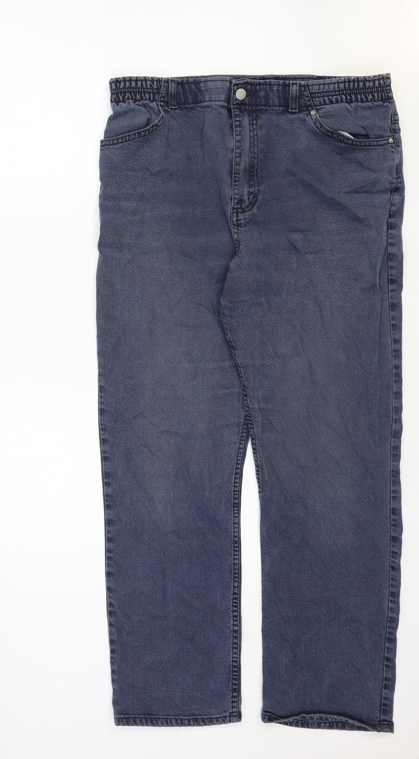 Marks and Spencer Womens Blue Cotton Straight Jeans Size 14 Regular Zip