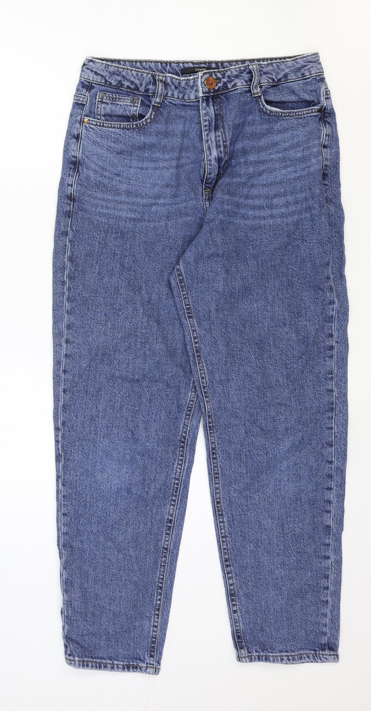 George Womens Blue Cotton Straight Jeans Size 12 Regular Zip