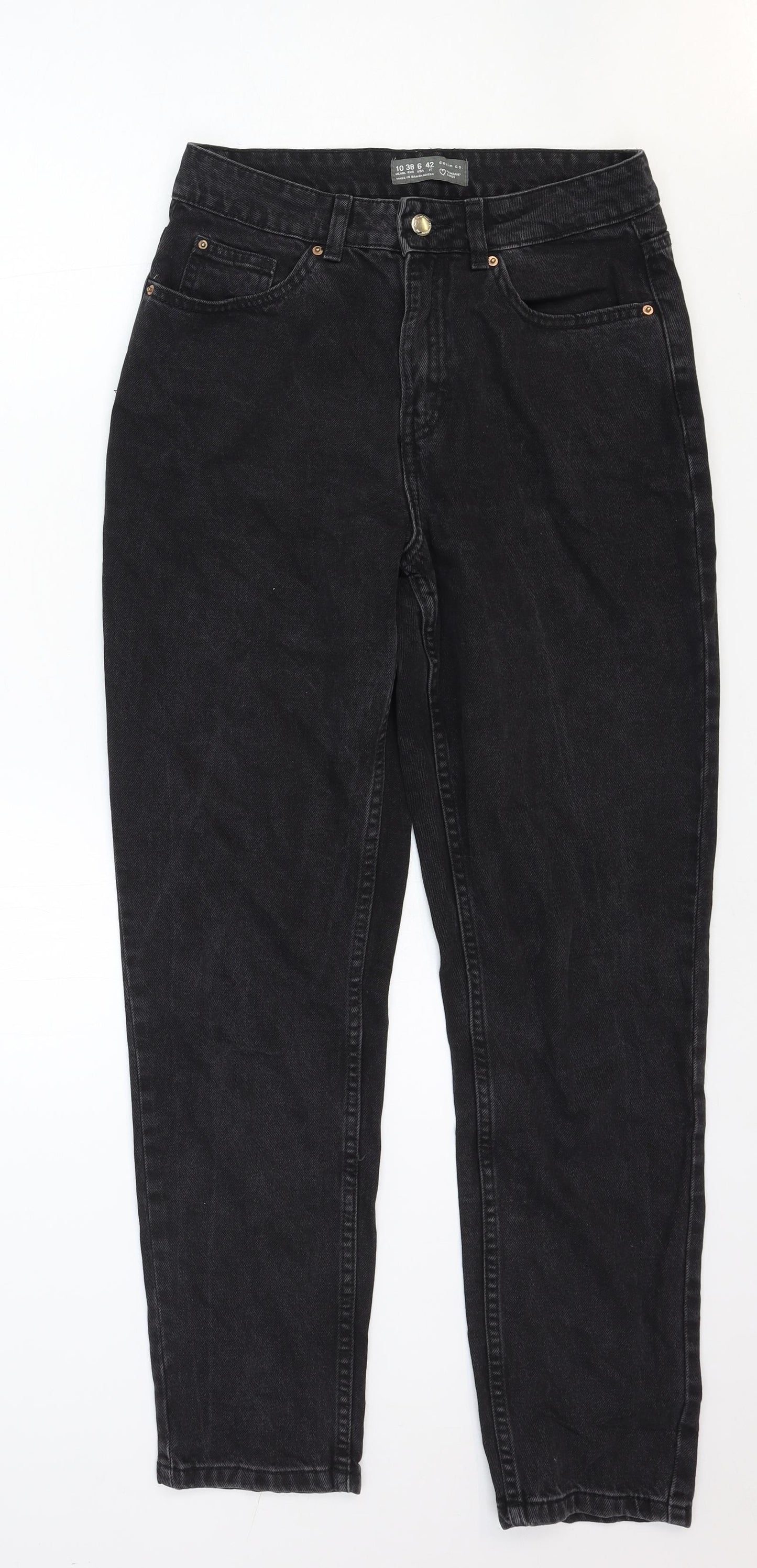 Denim & Co. Womens Black Cotton Straight Jeans Size 10 Regular Zip