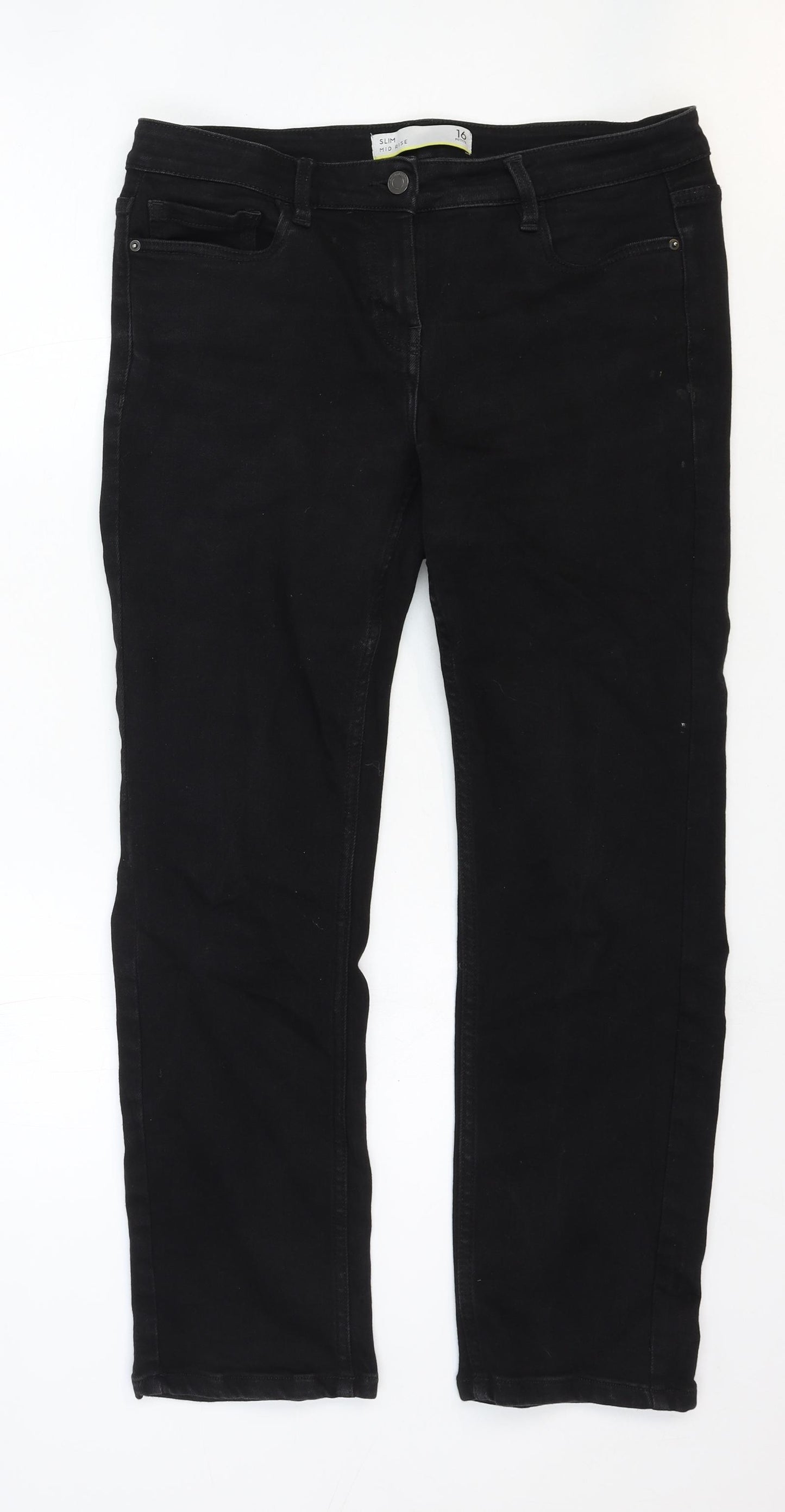 NEXT Womens Black Cotton Straight Jeans Size 16 Regular Zip