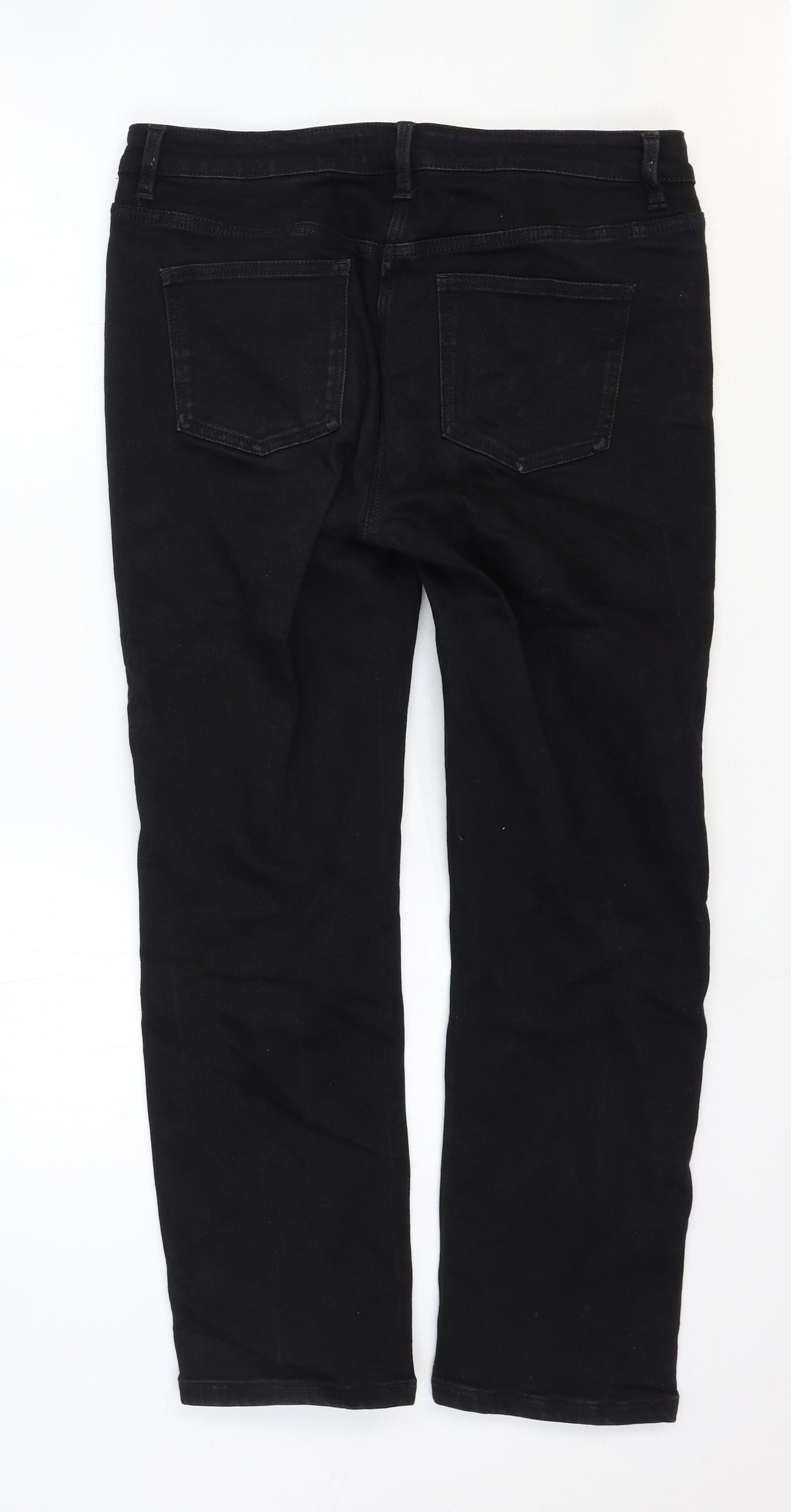 NEXT Womens Black Cotton Straight Jeans Size 16 Regular Zip