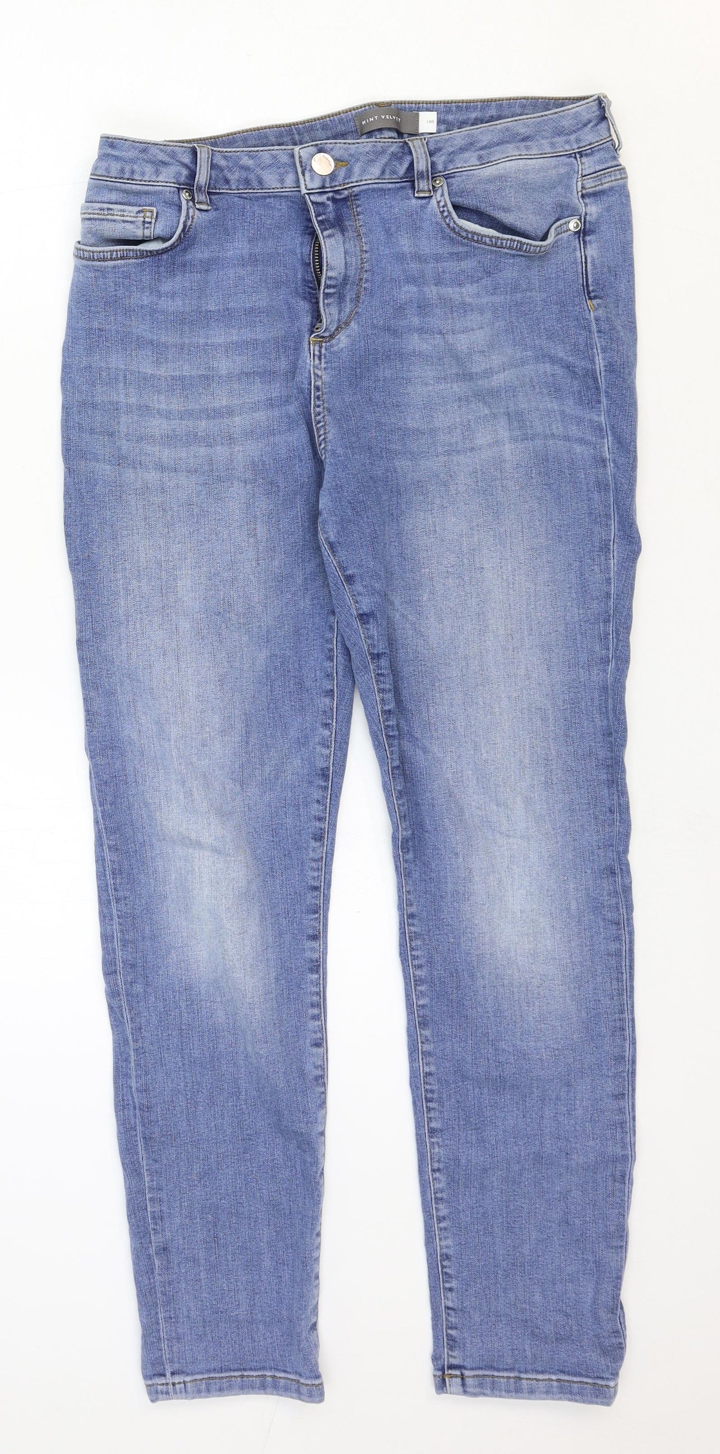 Mint Velvet Womens Blue Cotton Skinny Jeans Size 14 Regular Zip