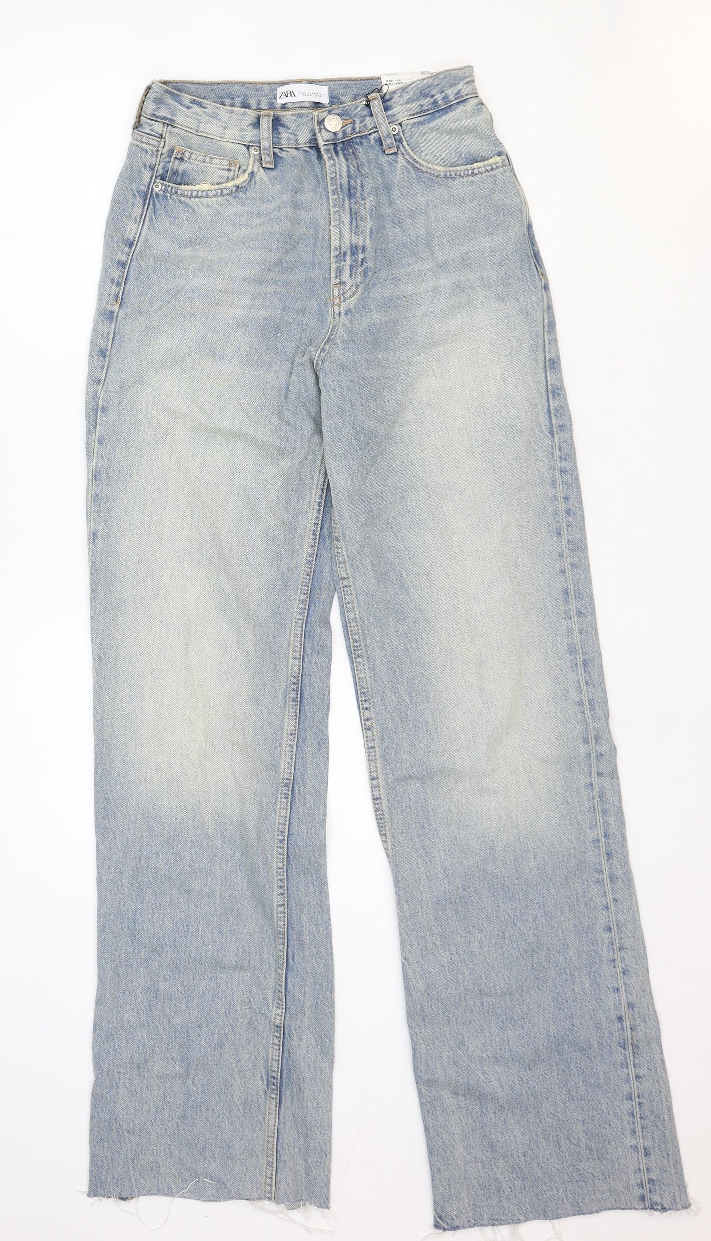Zara Womens Blue Cotton Straight Jeans Size 8 Regular Zip