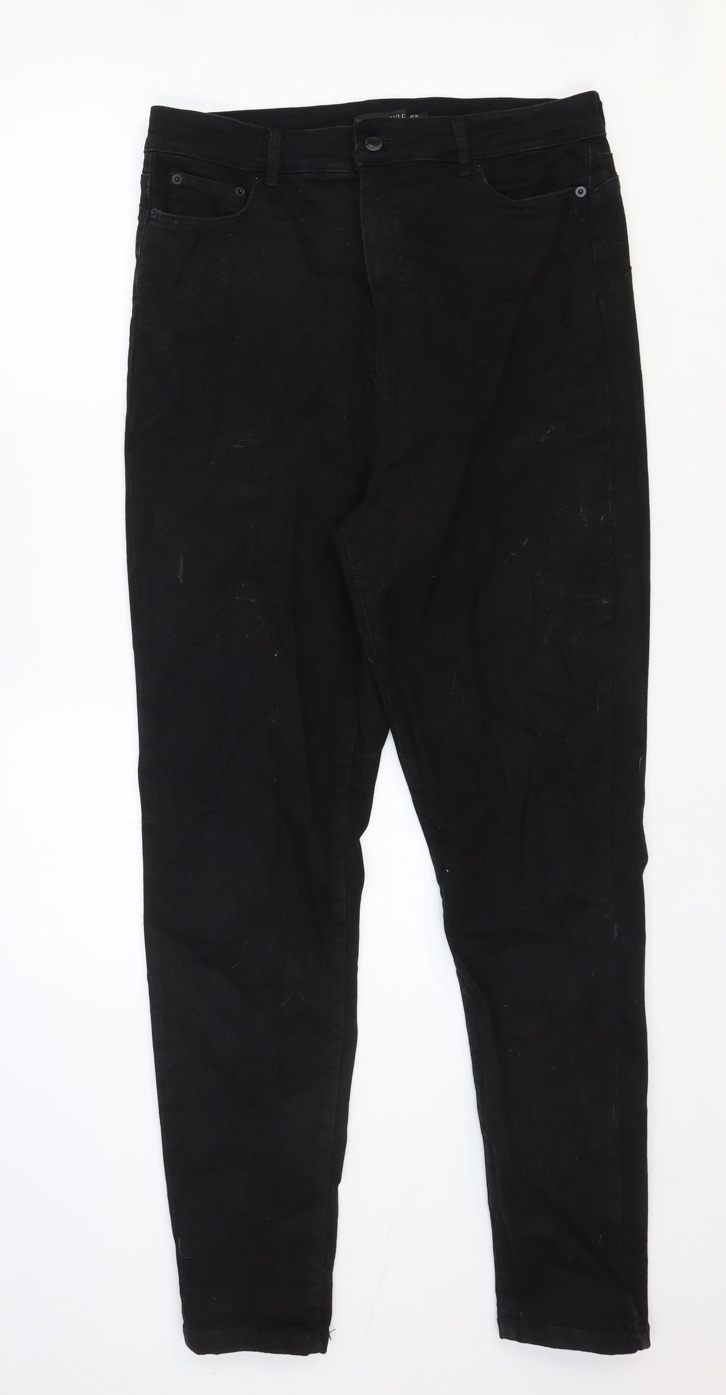 In the Style Womens Black Cotton Straight Jeans Size 18 Regular Button