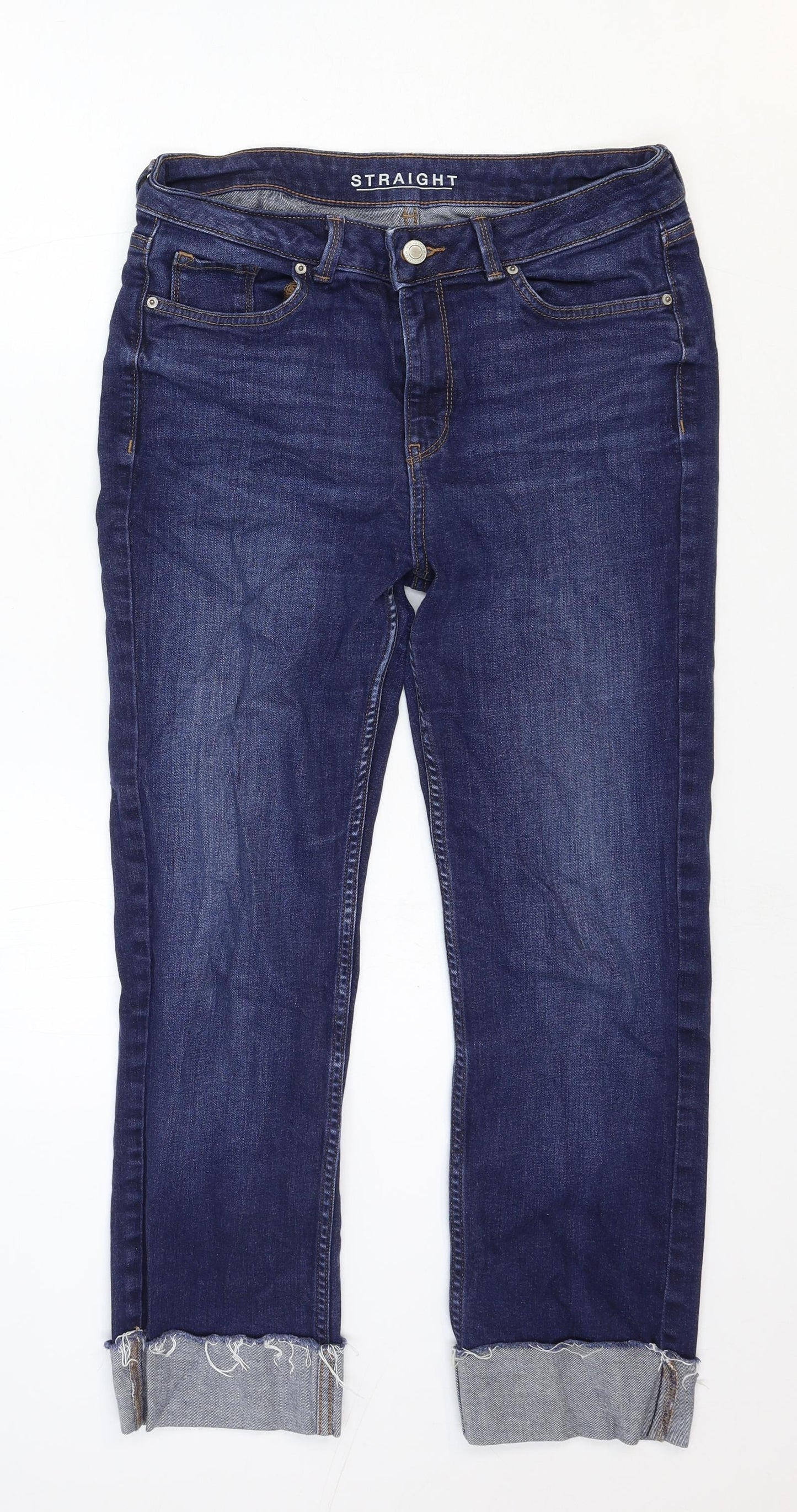 Marks and Spencer Womens Blue Cotton Straight Jeans Size 12 Regular Zip