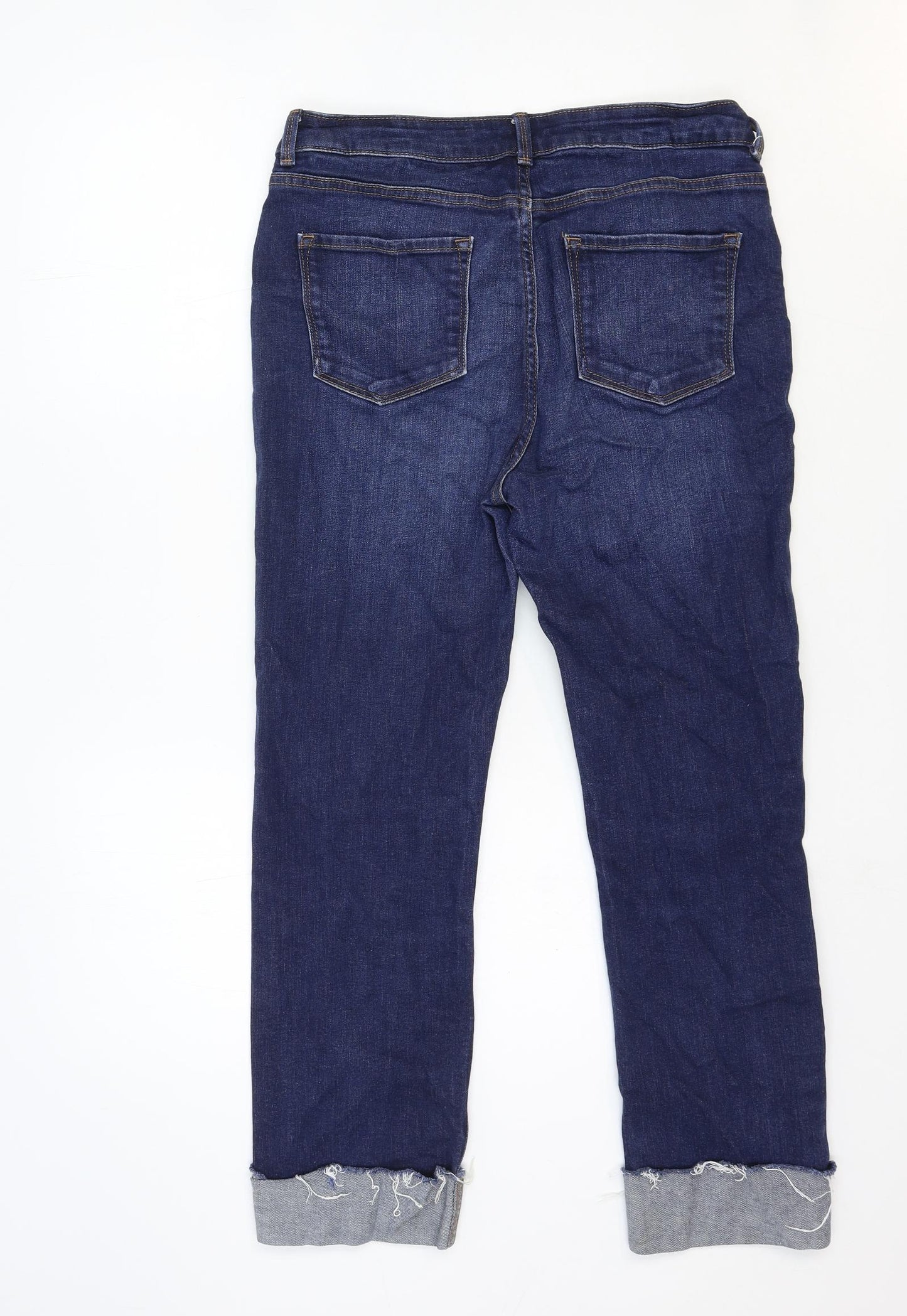Marks and Spencer Womens Blue Cotton Straight Jeans Size 12 Regular Zip
