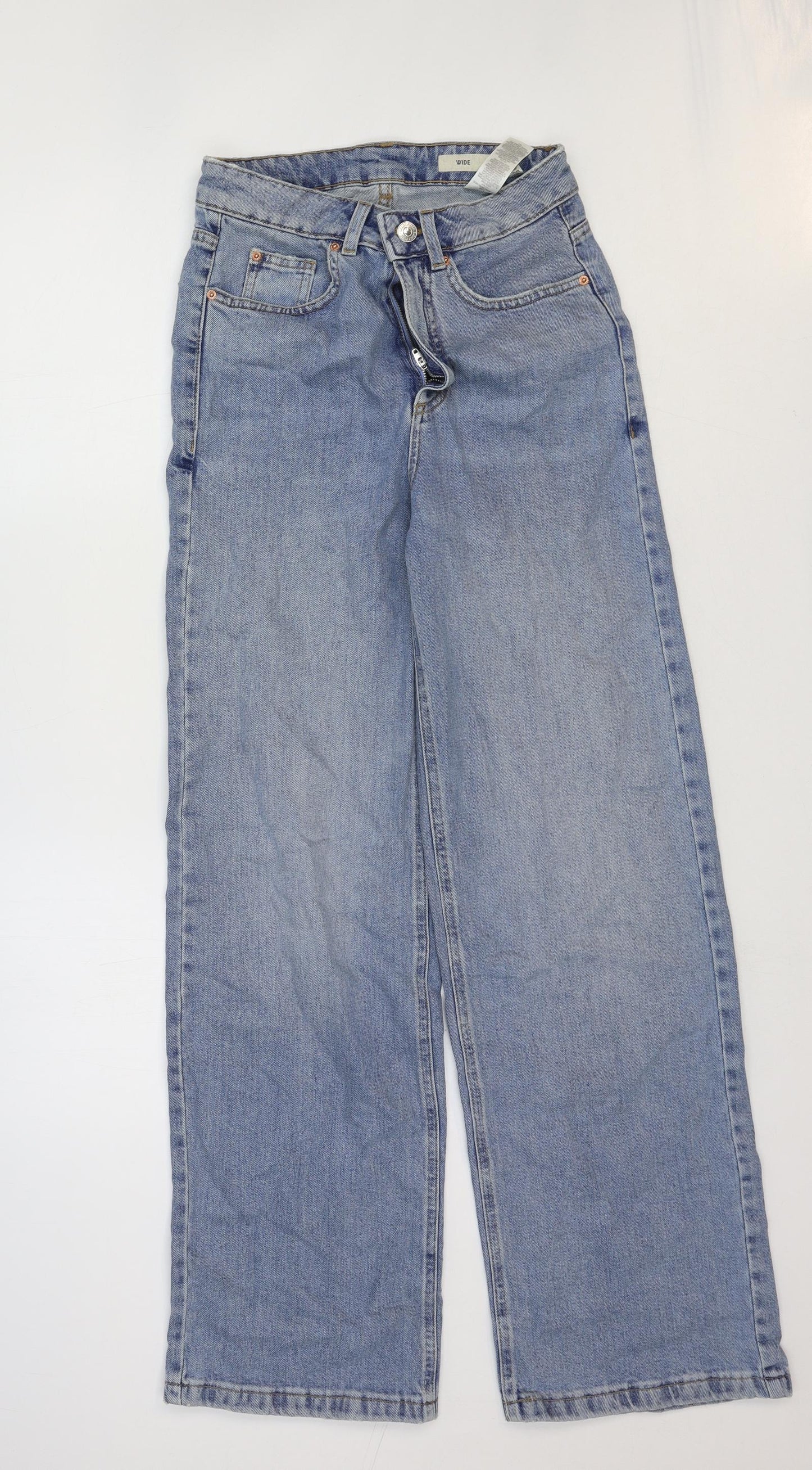 Marks and Spencer Womens Blue Cotton Straight Jeans Size 8 Regular Zip