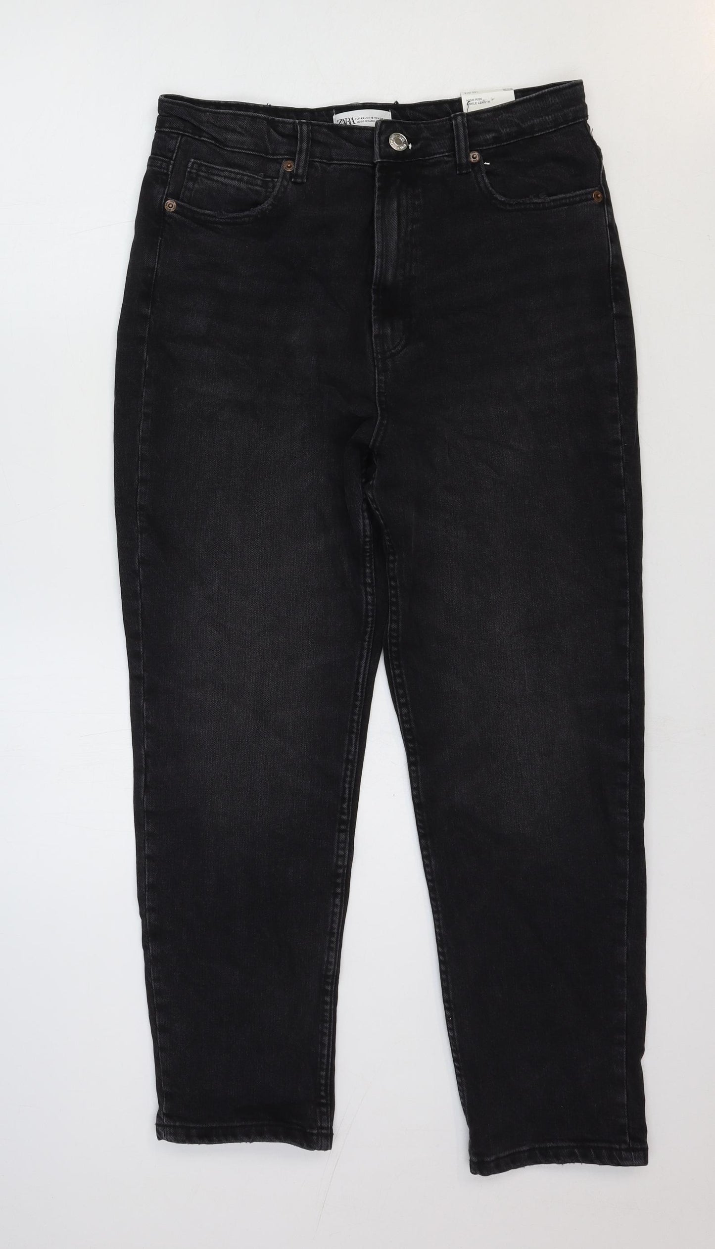 Zara Womens Black Cotton Straight Jeans Size 14 Regular Zip