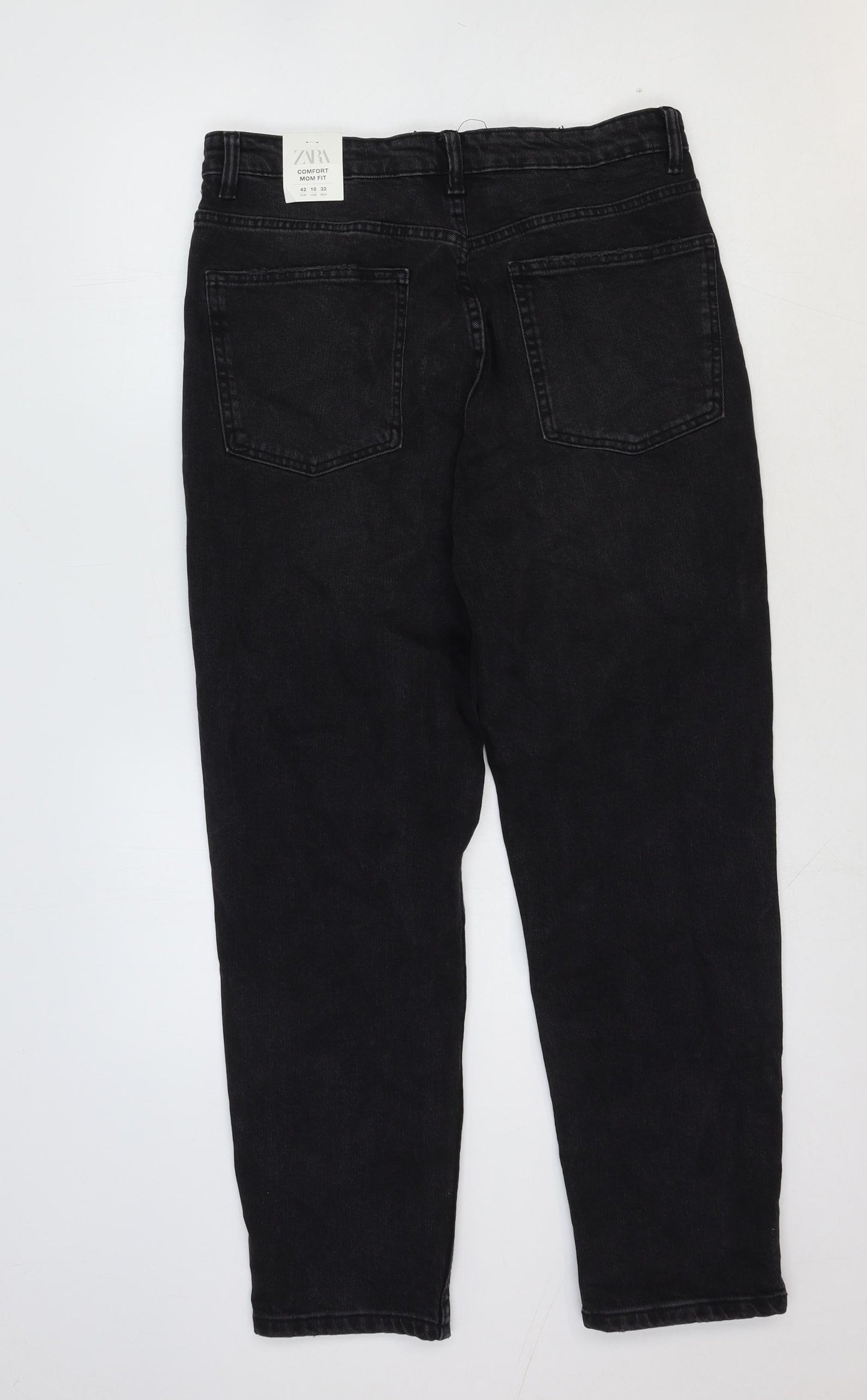 Zara Womens Black Cotton Straight Jeans Size 14 Regular Zip