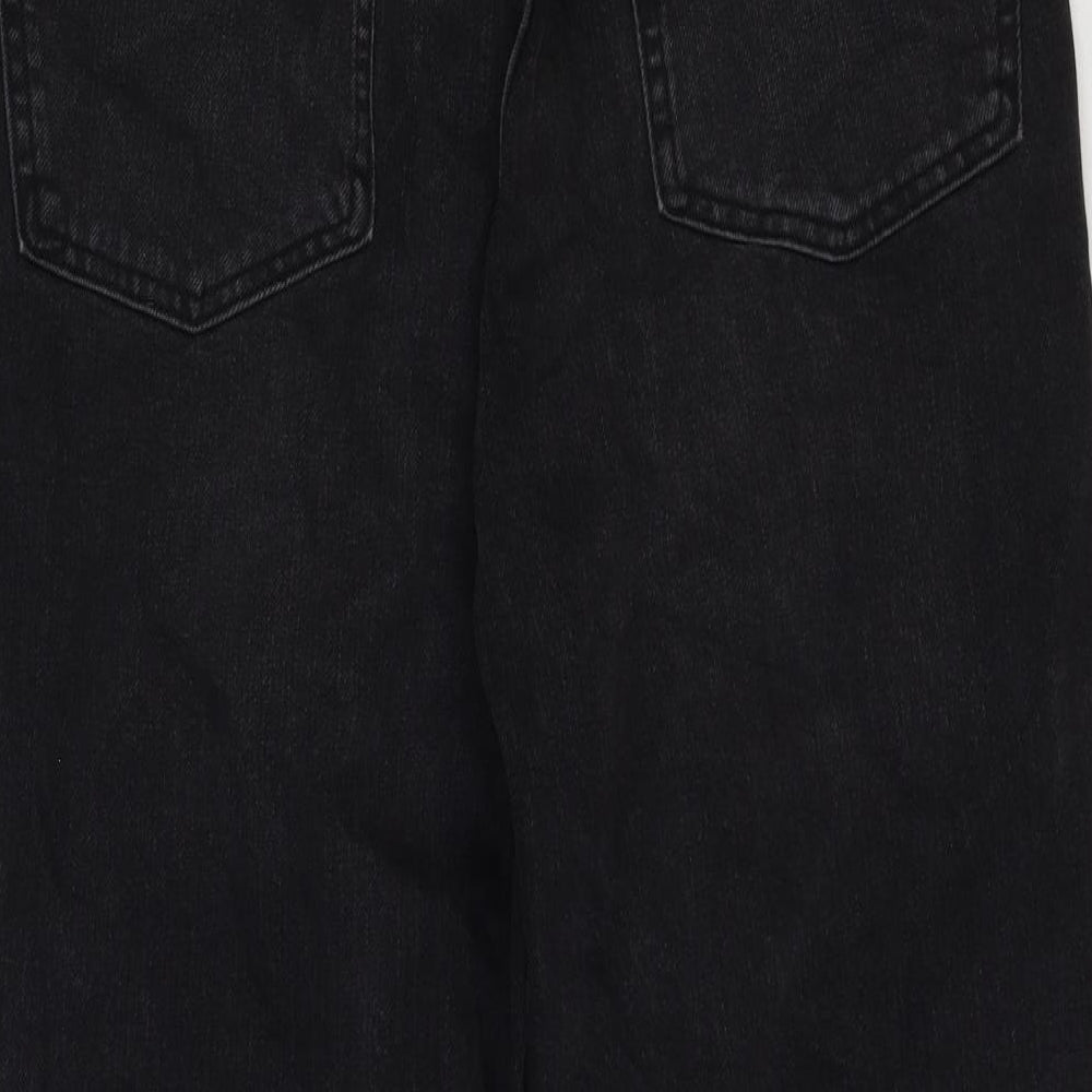 Zara Womens Black Cotton Straight Jeans Size 14 Regular Zip