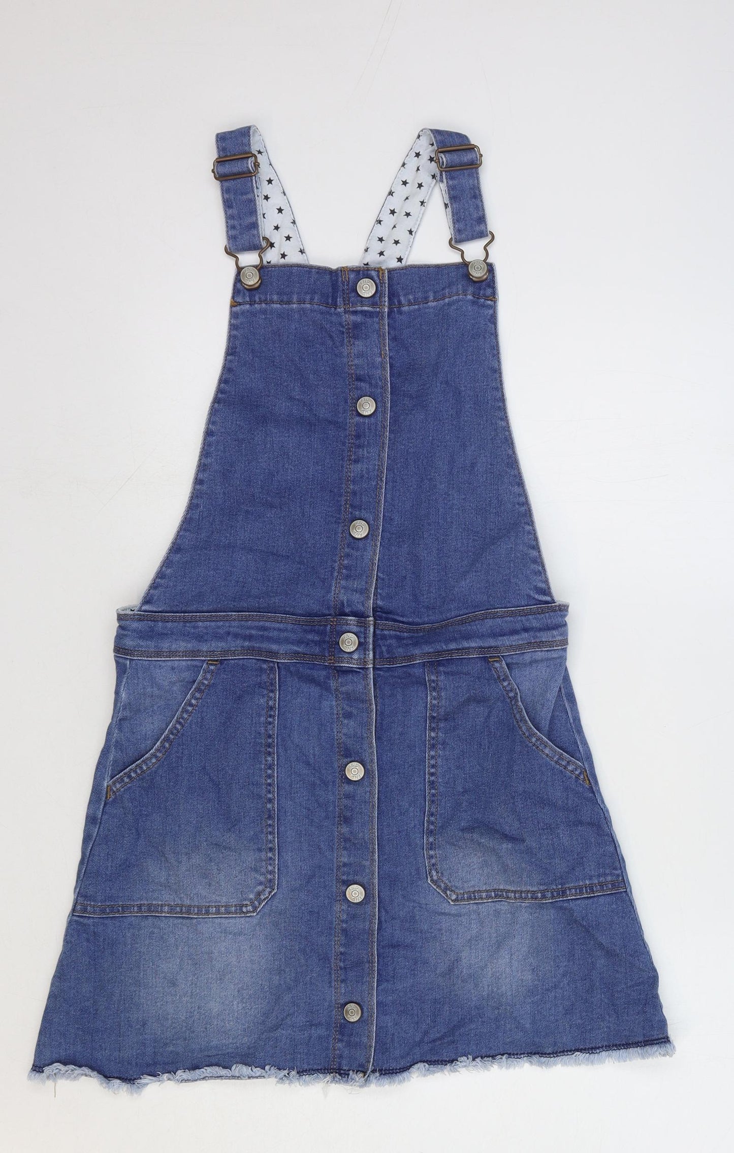 Boden Girls Blue Cotton Pinafore/Dungaree Dress Size 13-14 Years Square Neck Buckle