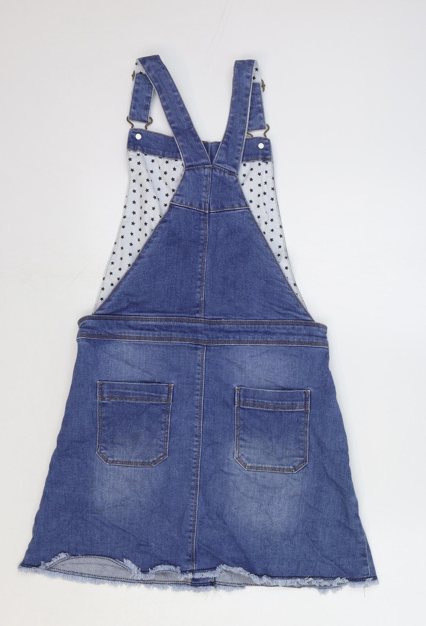 Boden Girls Blue Cotton Pinafore/Dungaree Dress Size 13-14 Years Square Neck Buckle