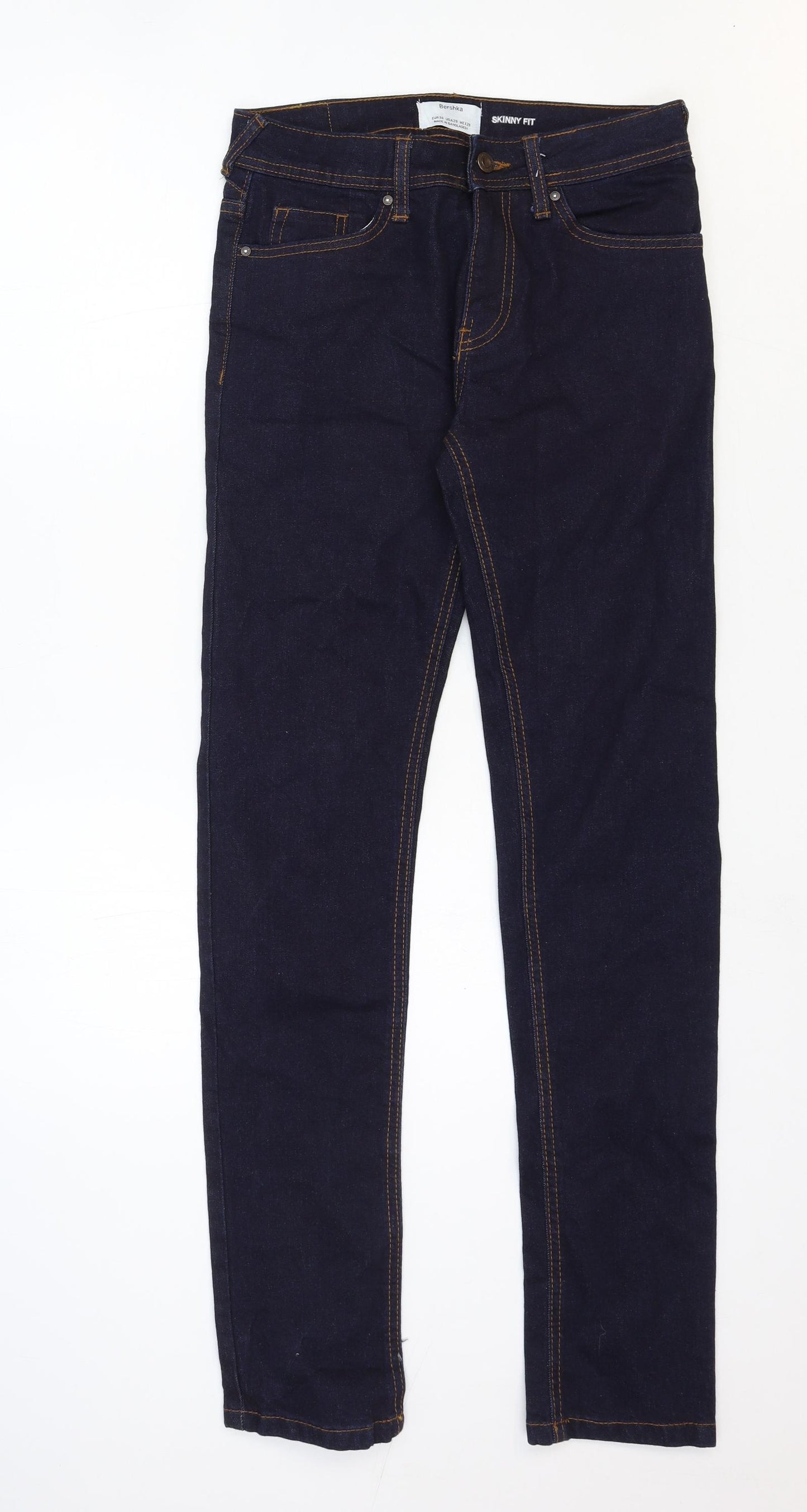 Bershka Womens Blue Cotton Straight Jeans Size 8 Regular Zip