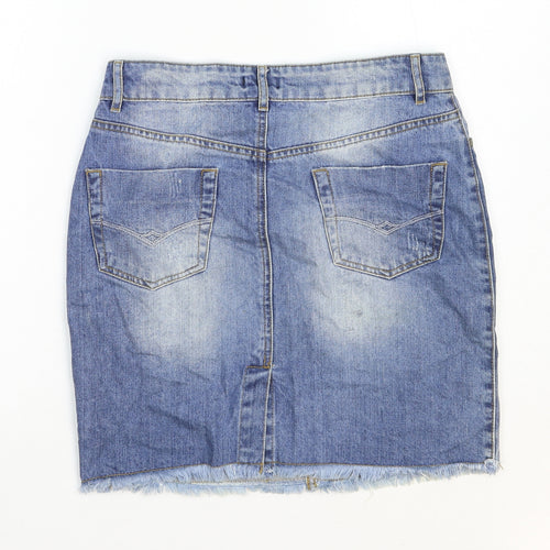 F&F Womens Blue Cotton Straight & Pencil Skirt Size 30 in Zip - Distressed Look