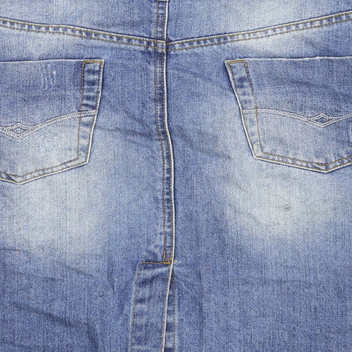 F&F Womens Blue Cotton Straight & Pencil Skirt Size 30 in Zip - Distressed Look