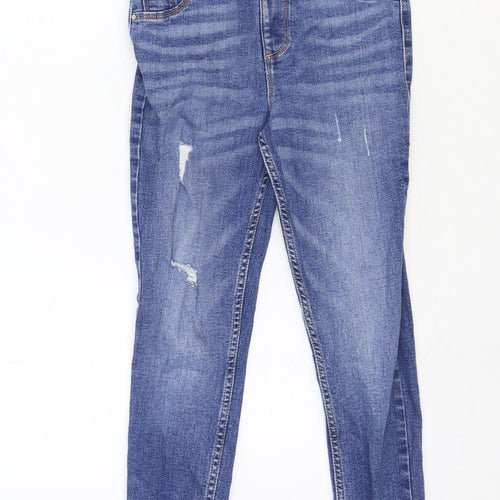 River Island Girls Blue Cotton Skinny Jeans Size 9 Years Regular Zip